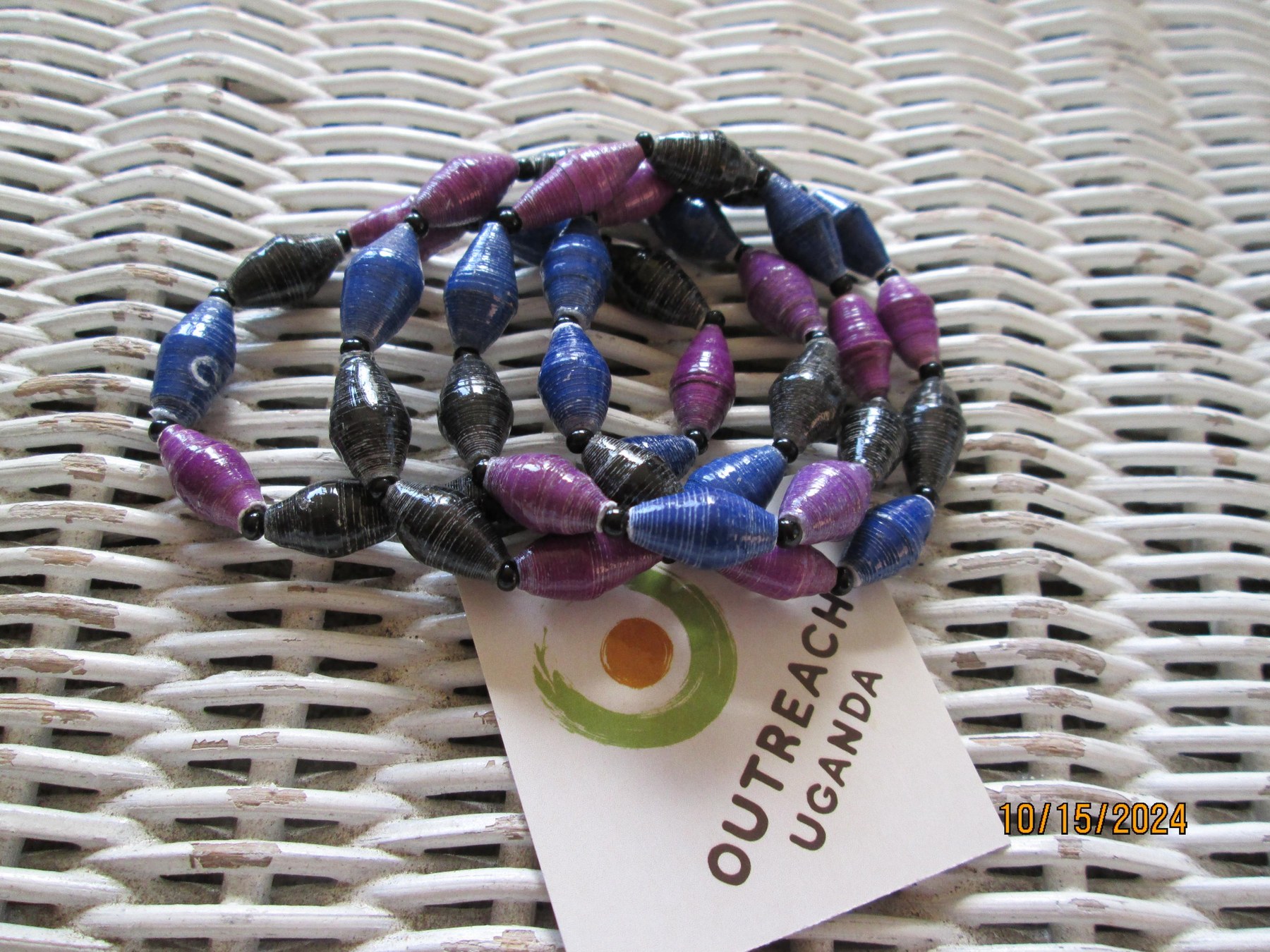 Bracelet Trio, Outreach Uganda Oil Slick Beaded Bracelet, 152, detail 3