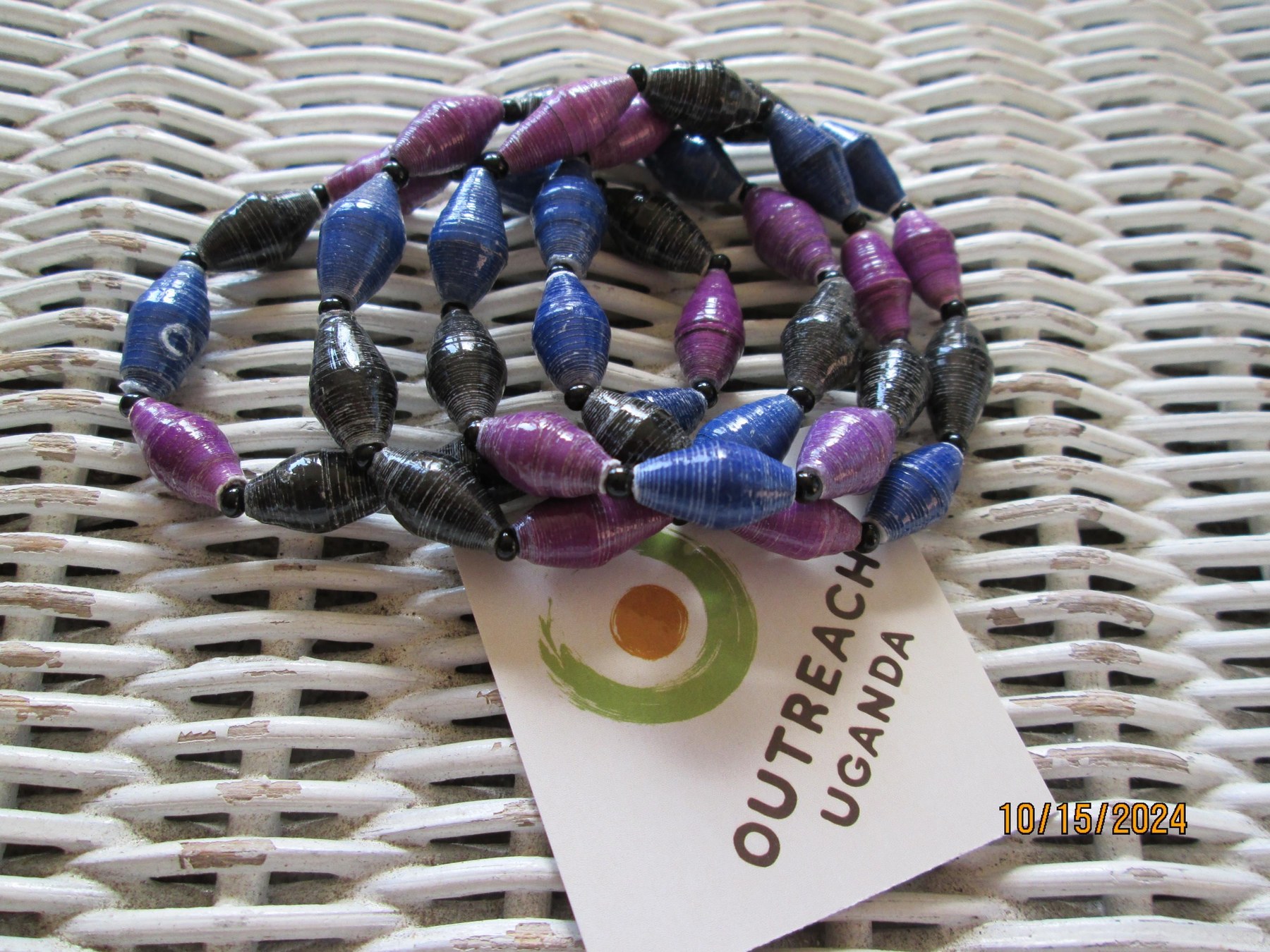 Bracelet Trio, Outreach Uganda Oil Slick Beaded Bracelet, 152, detail 4