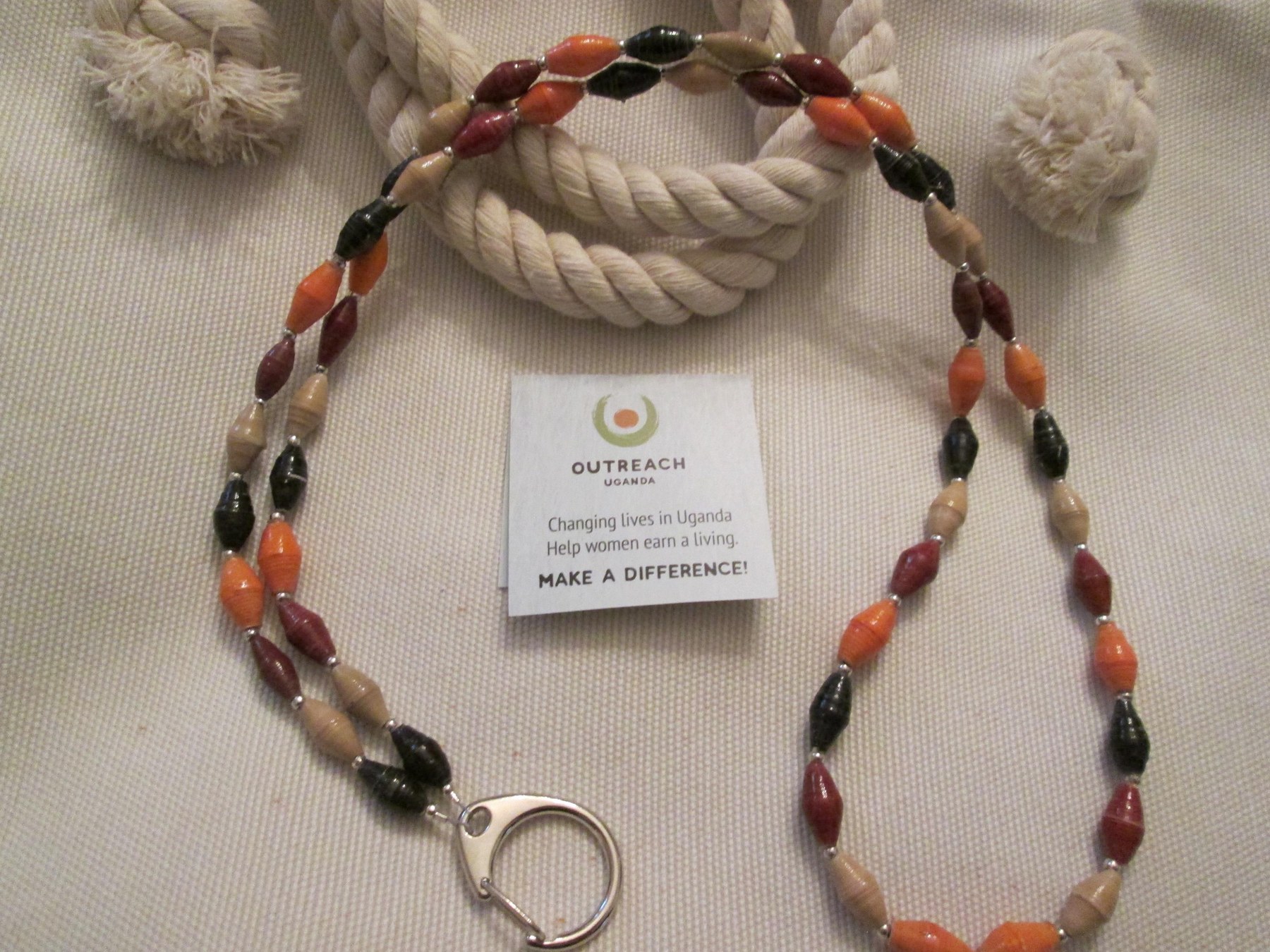 Lanyard, Outreach Uganda Coffee Shop Mix paper beaded lanyard, 932
