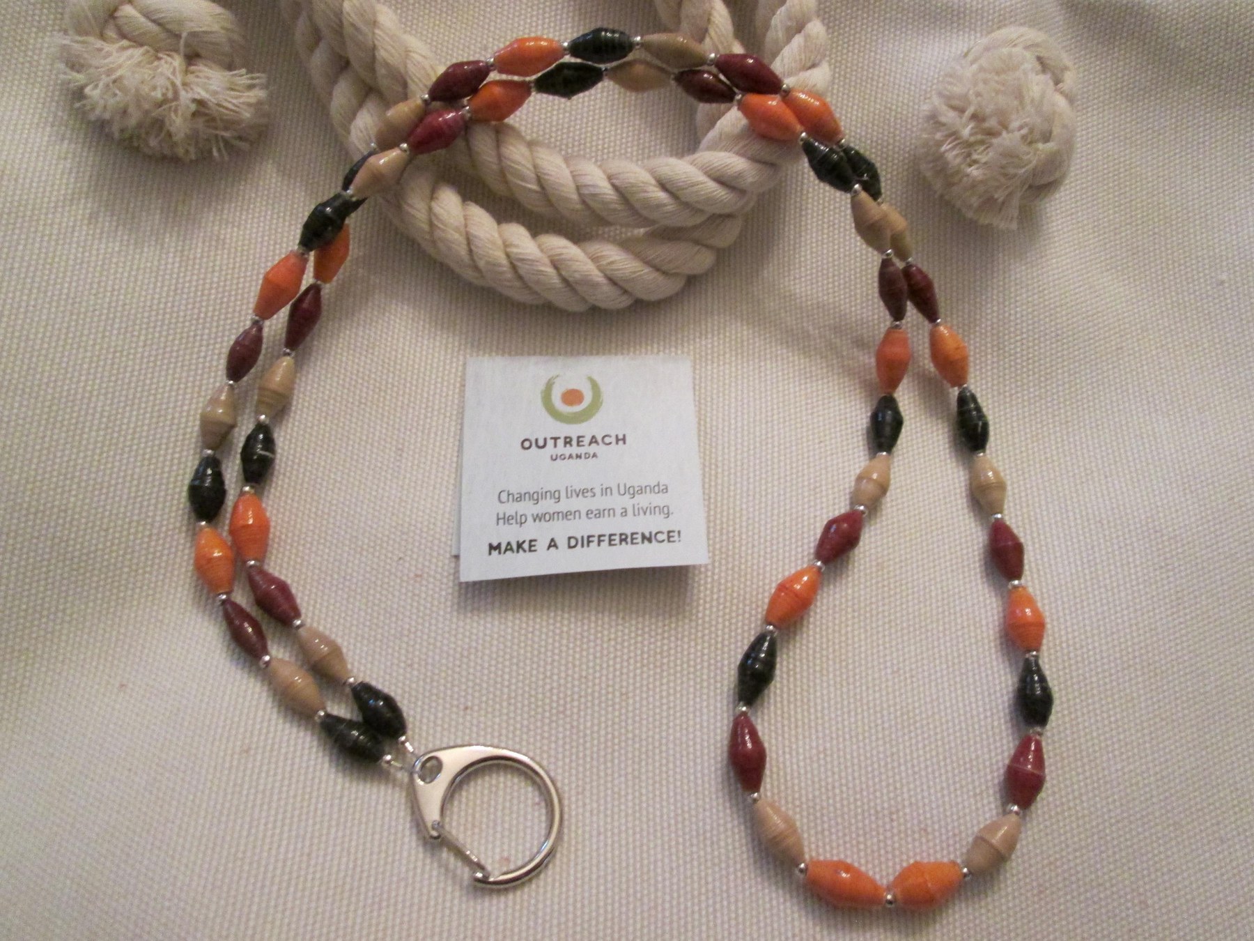 Lanyard, Outreach Uganda Coffee Shop Mix paper beaded lanyard, 932, detail 3