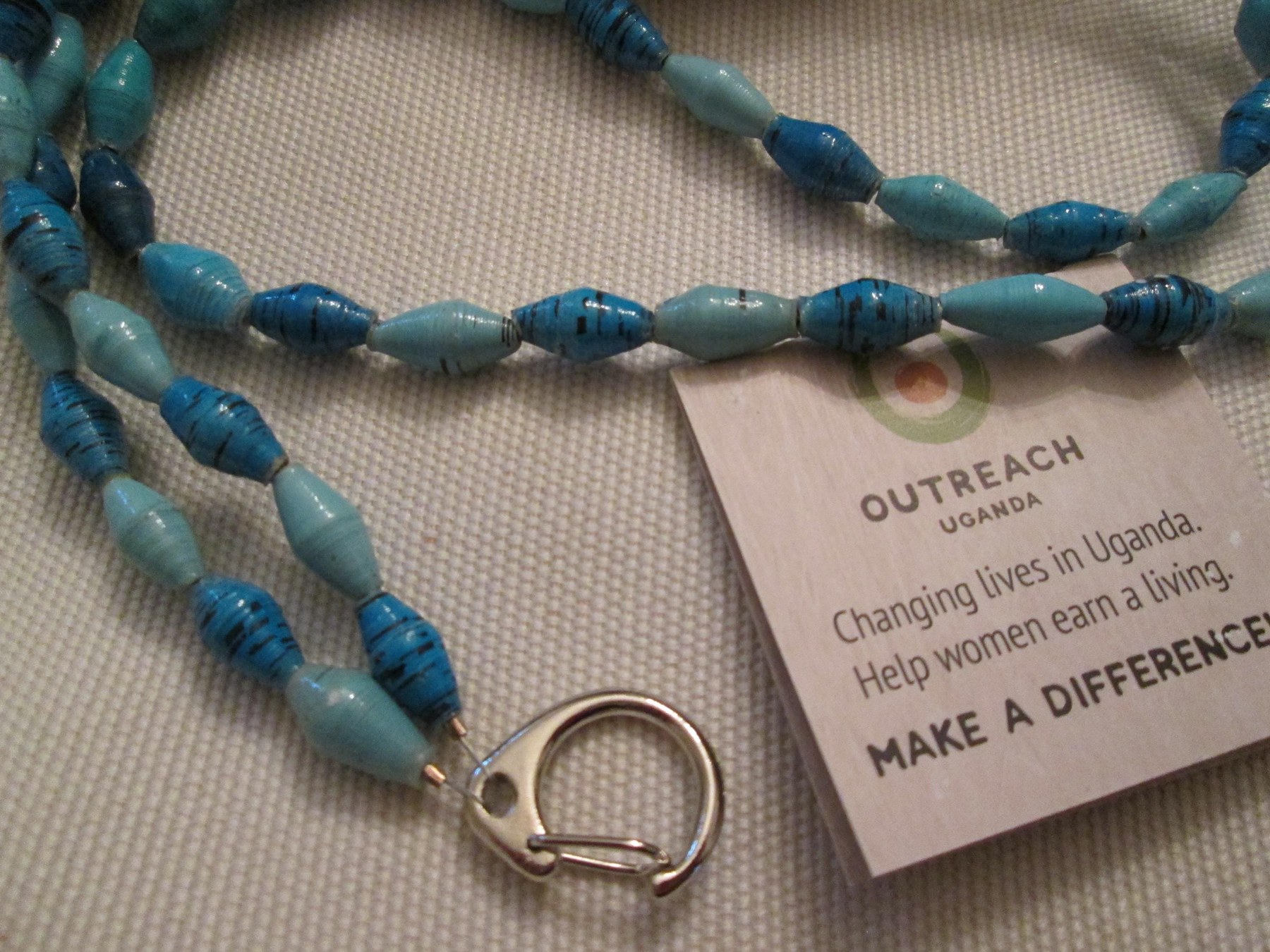 Lanyard, Outreach Uganda Aqua paper beaded handmade lanyard, 933., detail 2
