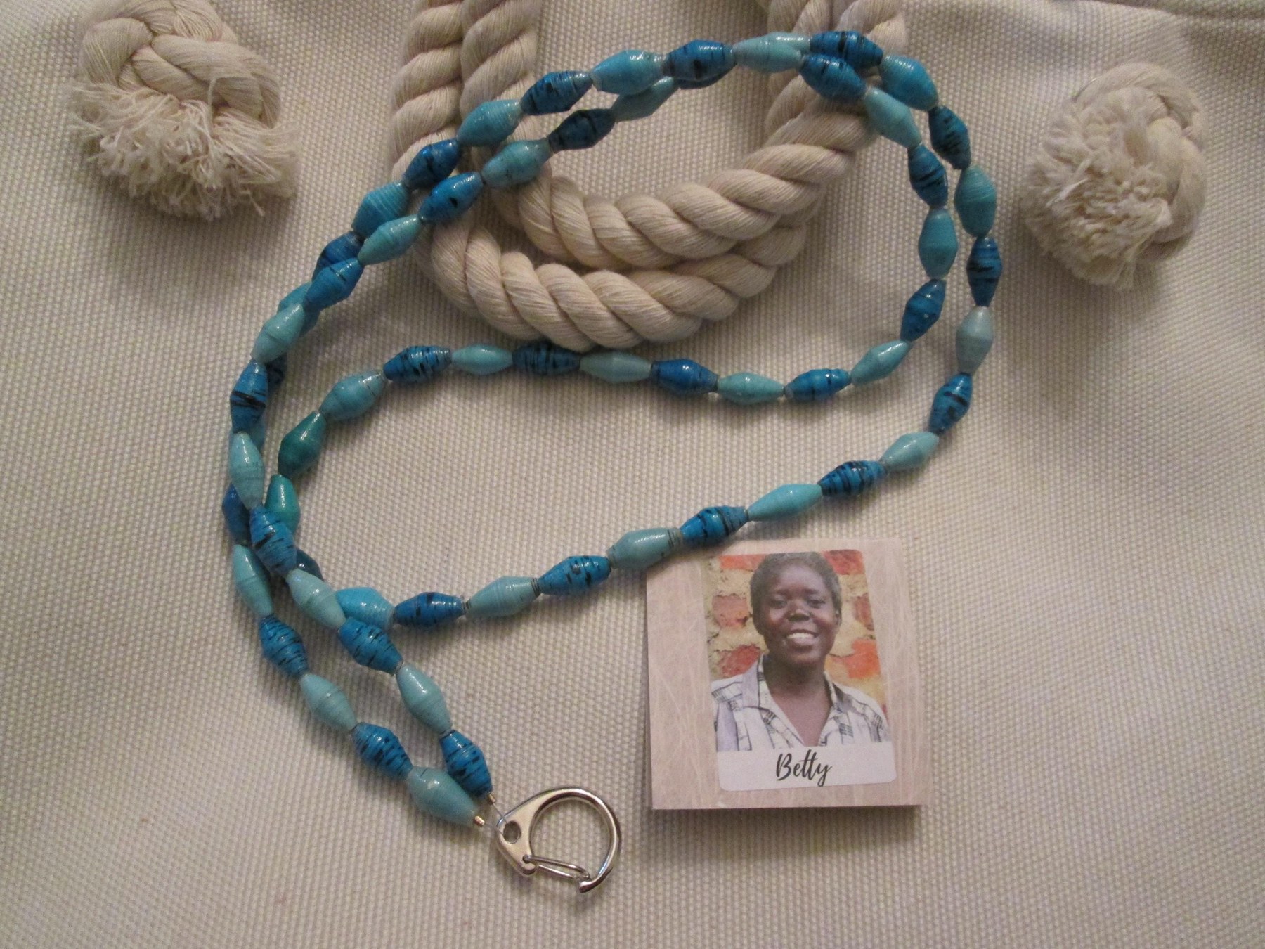 Lanyard, Outreach Uganda Aqua paper beaded handmade lanyard, 933., detail 3