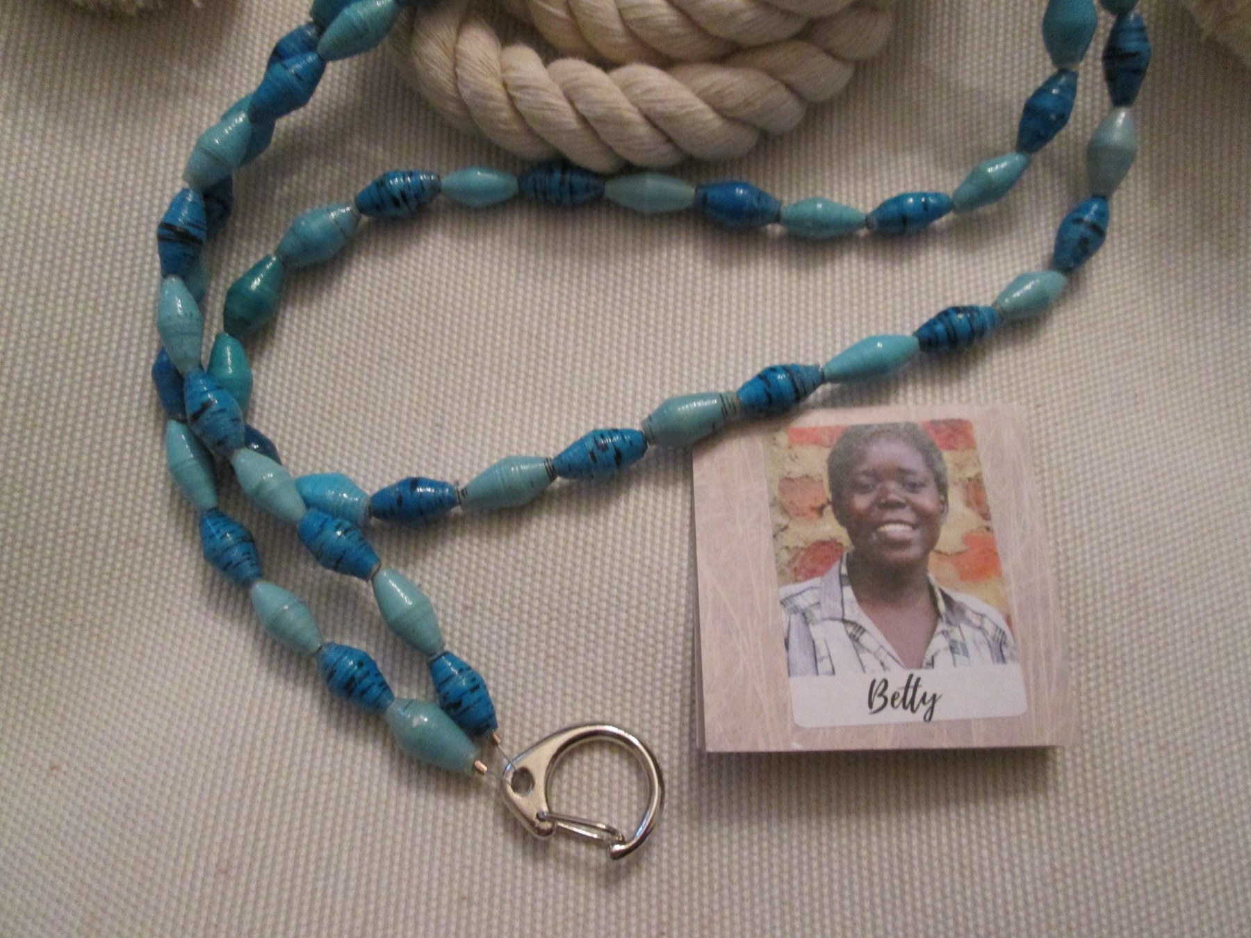 Lanyard, Outreach Uganda Aqua paper beaded handmade lanyard, 933., detail 4