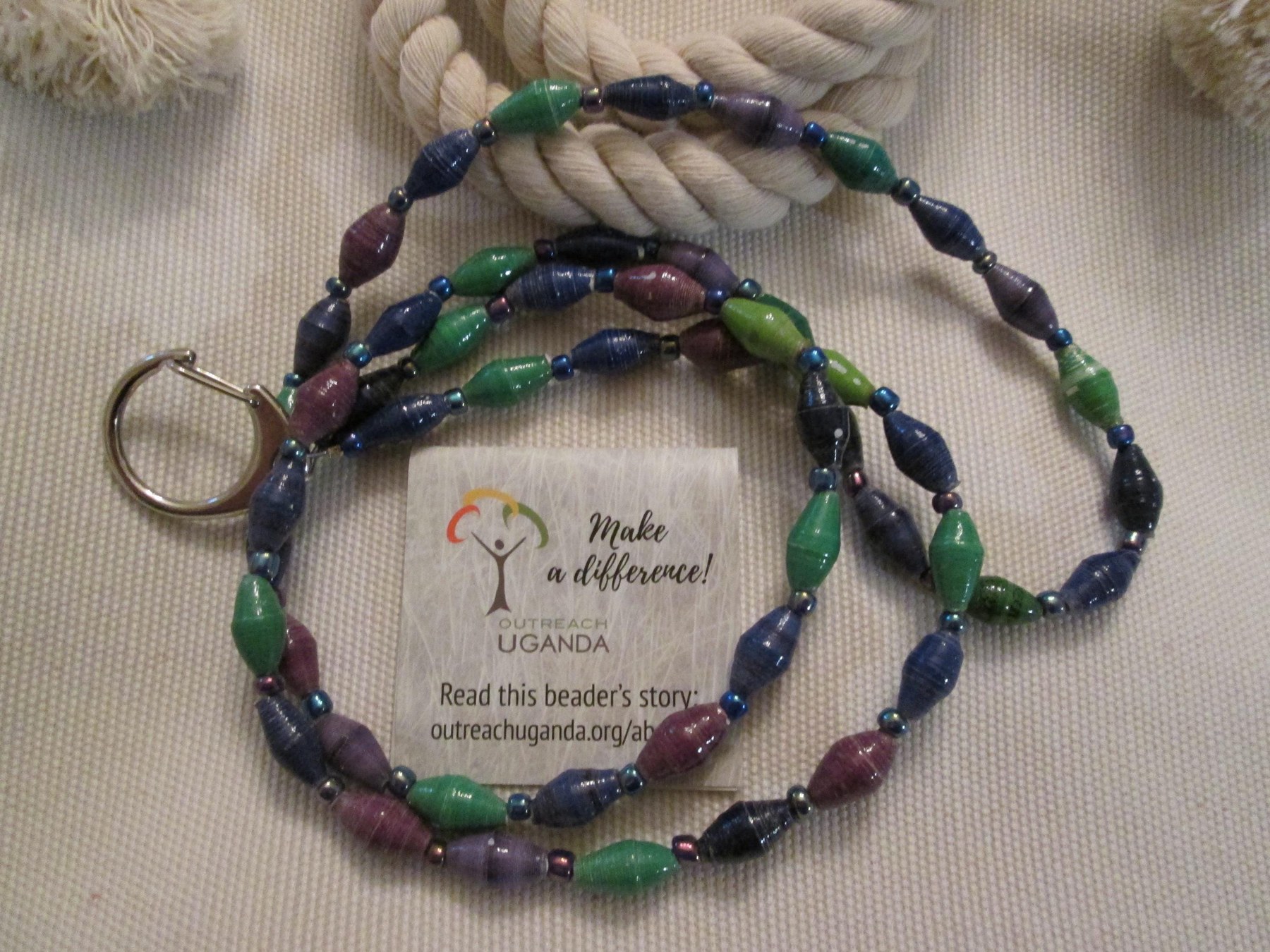 Lanyard, Outreach Uganda Vineyard paper beads, 937