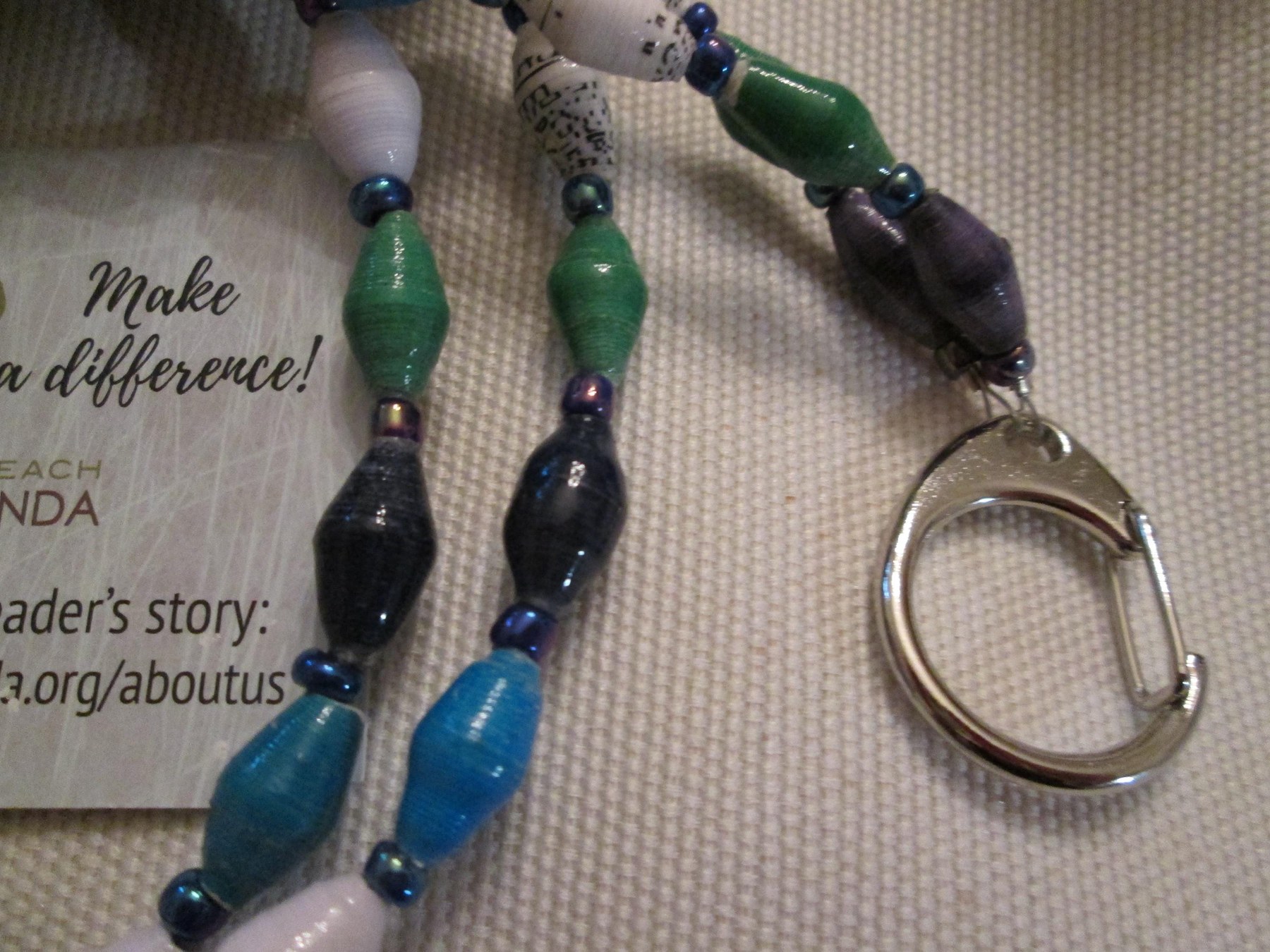 Lanyard, Outreach Uganda Island paper beaded lanyard, 969, detail 3