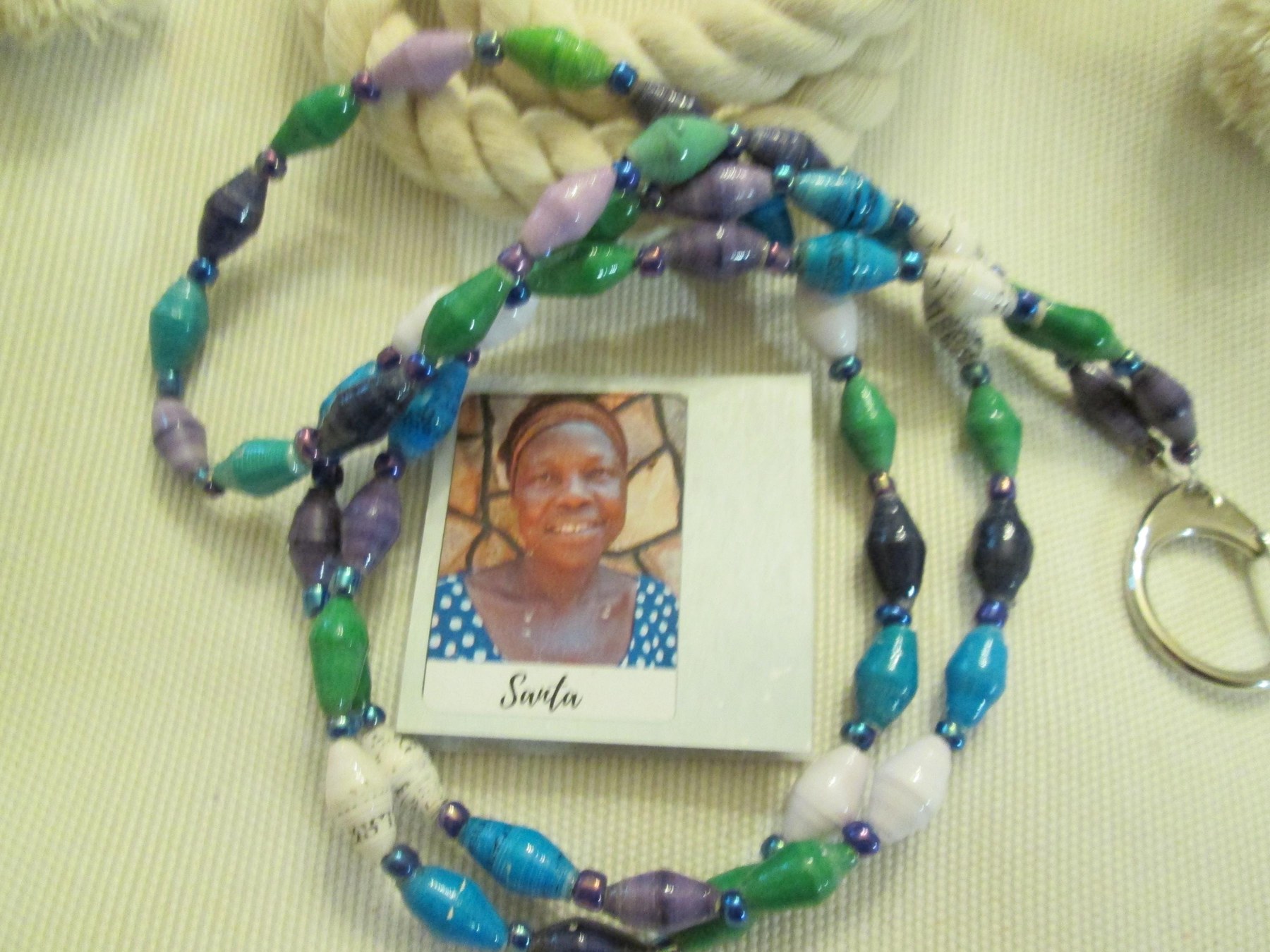 Lanyard, Outreach Uganda Island paper beaded lanyard, 969, detail 5