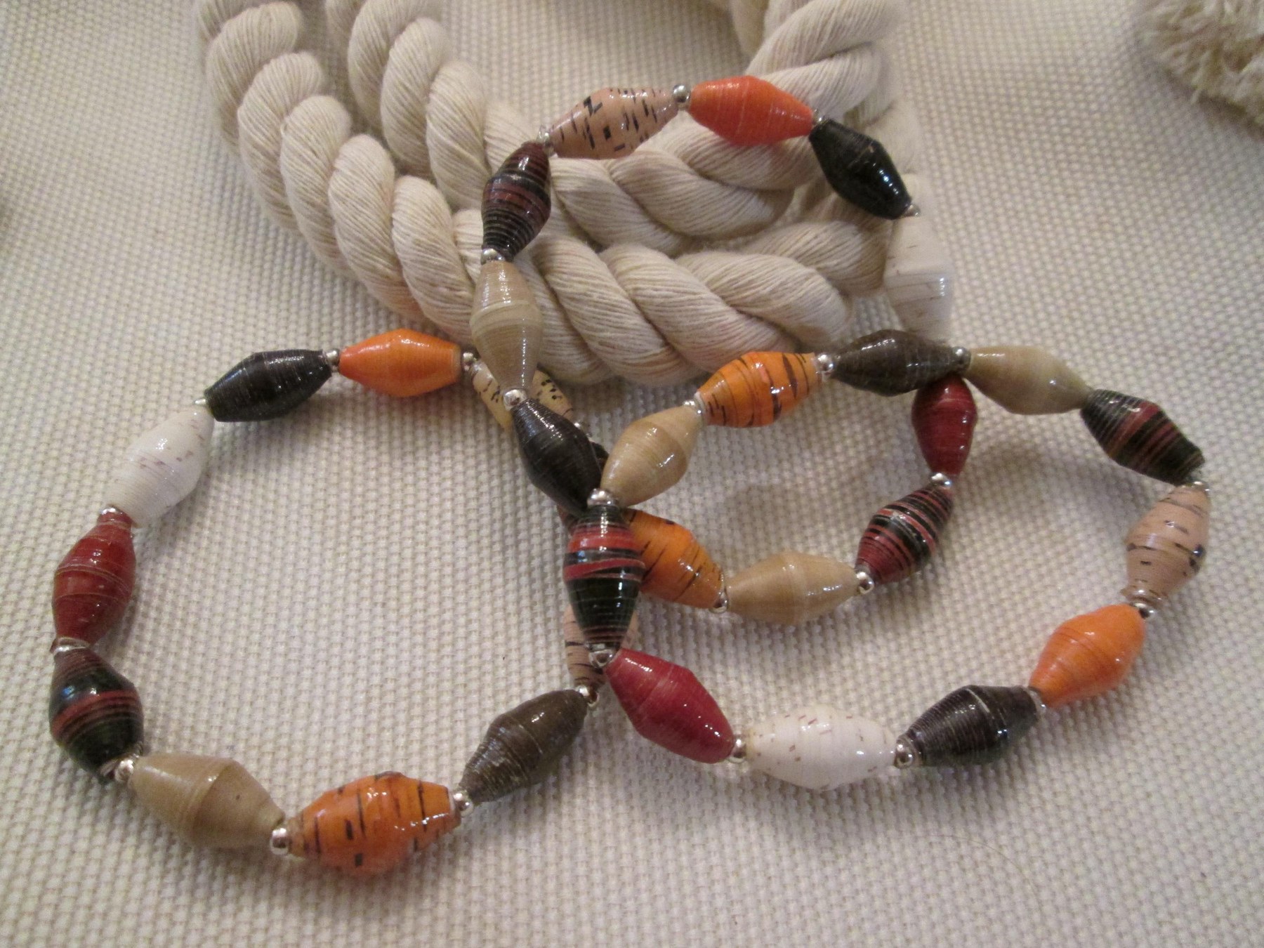 Bracelet Trio, Outreach Uganda Cinnamon Mocha paper bead bracelet, 144, detail 2