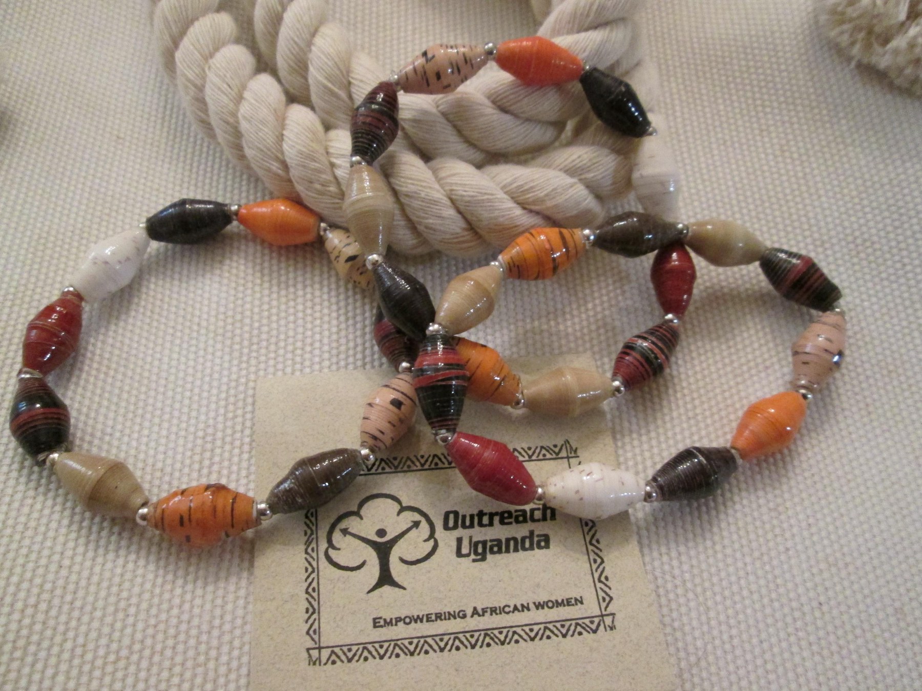 Bracelet Trio, Outreach Uganda Cinnamon Mocha paper bead bracelet, 144, detail 3