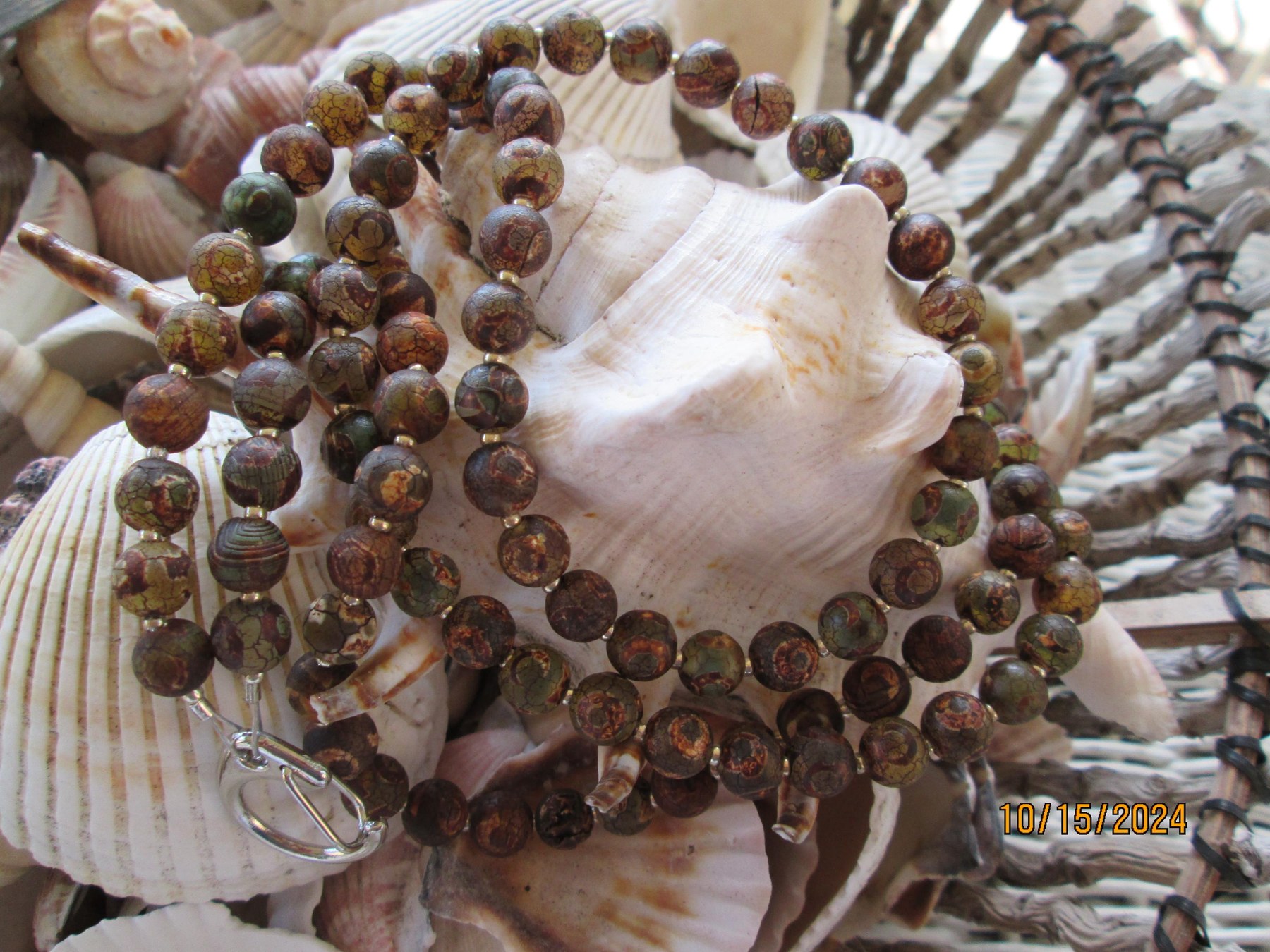 Lanyard, Brown Agate Round Beaded Lanyard, 1716, detail 2