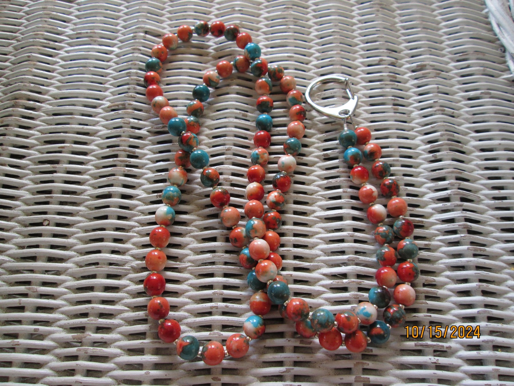 Ocean Jade Beaded Lanyard, Orange Blue Gemstone ID Badge Holder Necklace, Eyeglass Chain, Teacher Nurse Gift, Handmade, detail 2