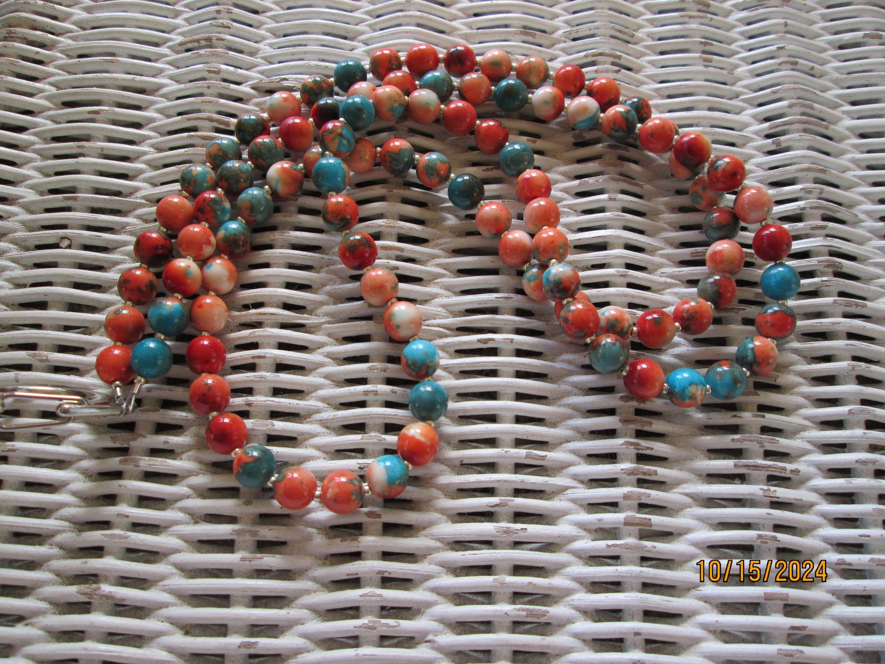 Ocean Jade Beaded Lanyard, Orange Blue Gemstone ID Badge Holder Necklace, Eyeglass Chain, Teacher Nurse Gift, Handmade, detail 3