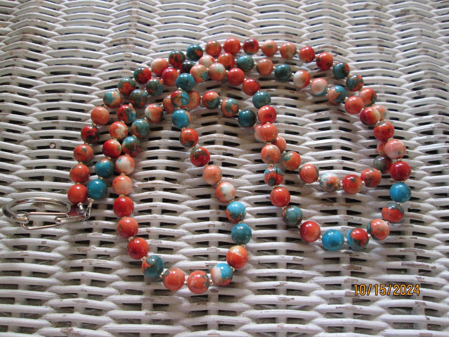 Ocean Jade Beaded Lanyard, Orange Blue Gemstone ID Badge Holder Necklace, Eyeglass Chain, Teacher Nurse Gift, Handmade, detail 4
