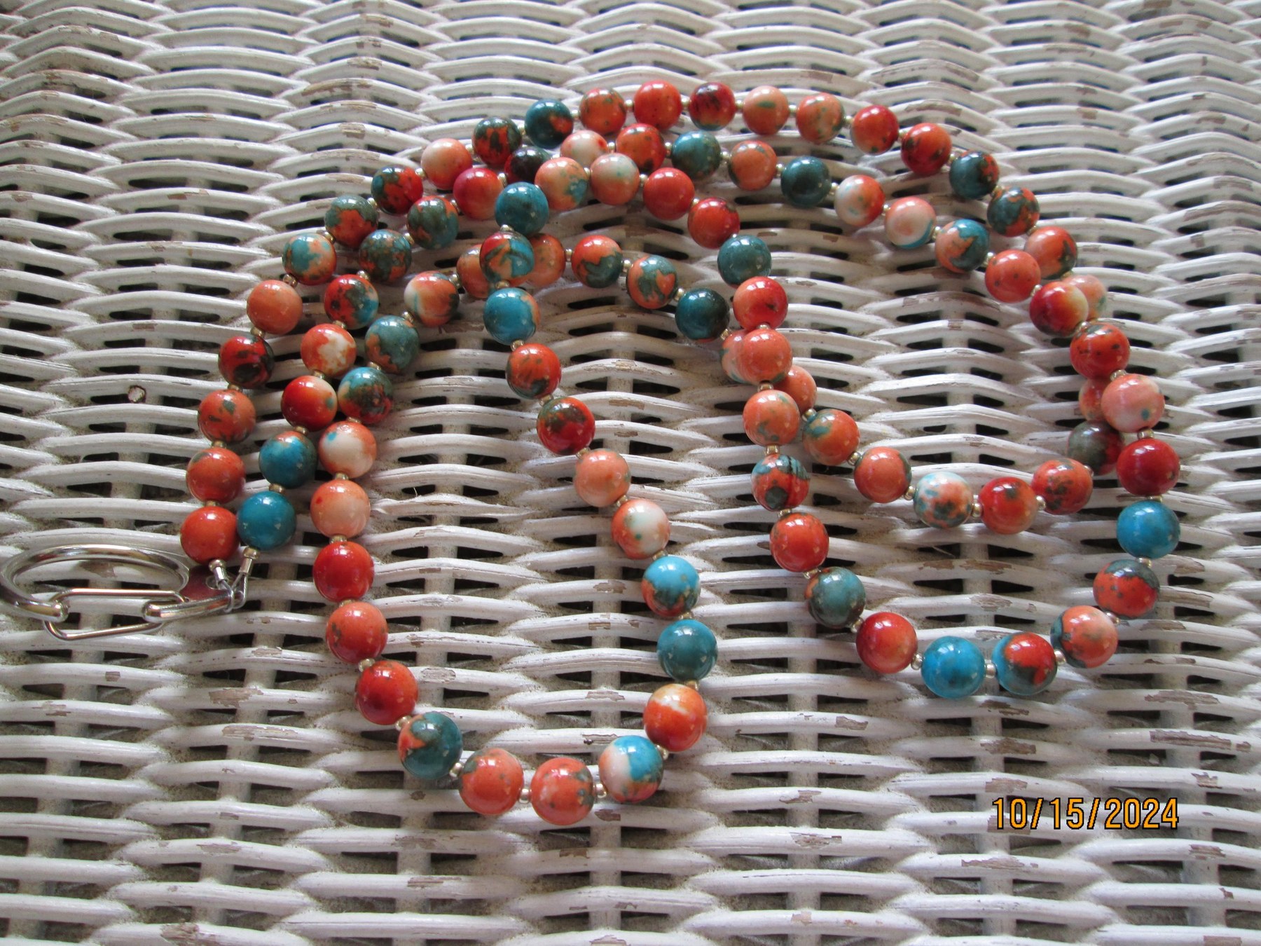 Ocean Jade Beaded Lanyard, Orange Blue Gemstone ID Badge Holder Necklace, Eyeglass Chain, Teacher Nurse Gift, Handmade, detail 5