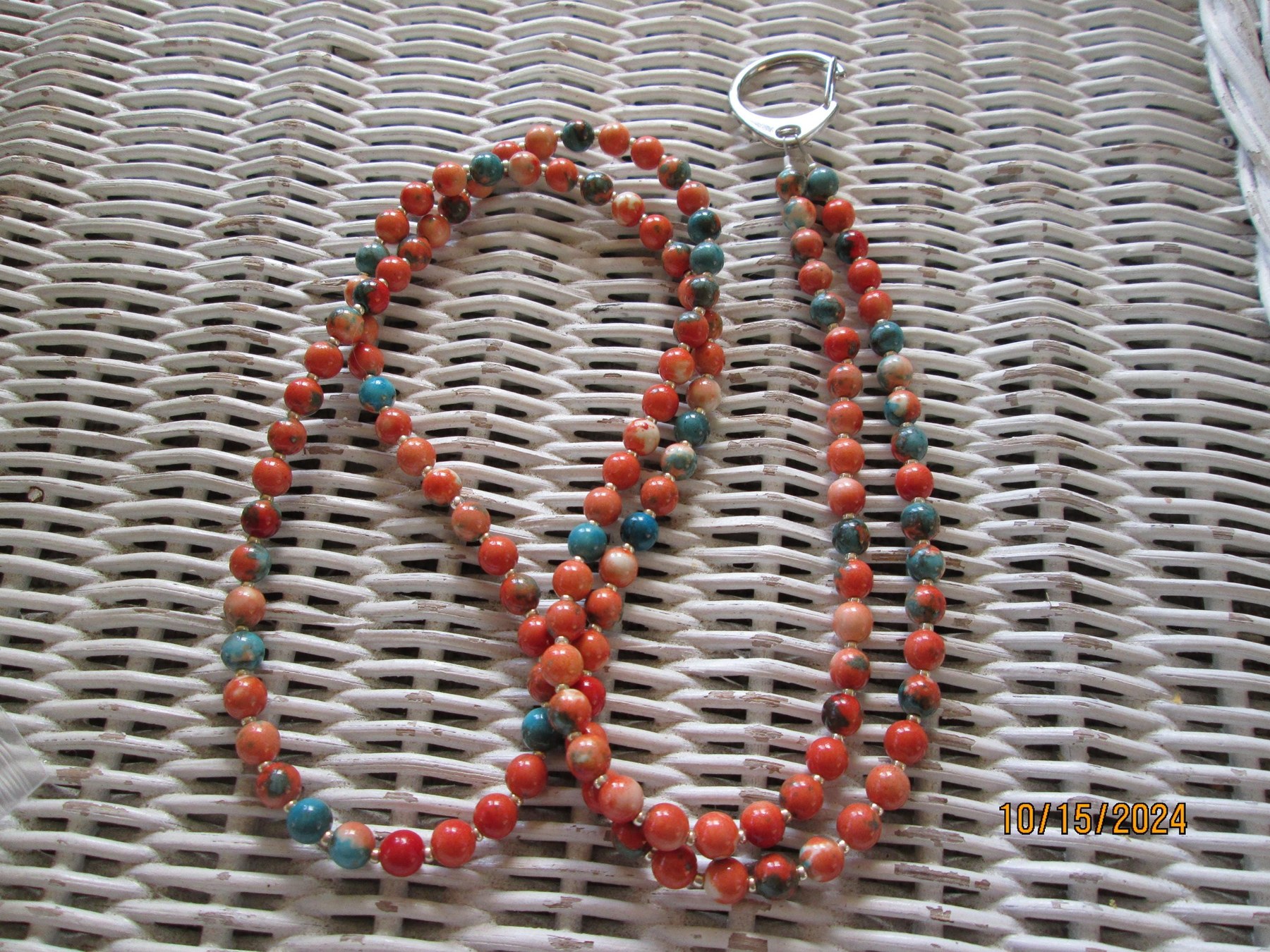 Lanyard, Ocean Jade 6mm orange and blue beaded lanyard, 766, detail 3