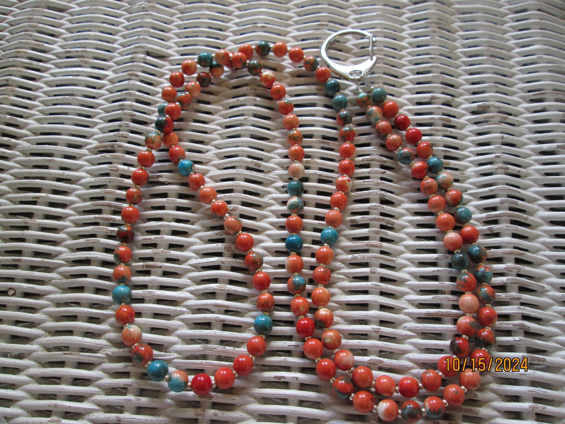 Lanyard, Ocean Jade 6mm orange and blue beaded lanyard, 766, detail 4