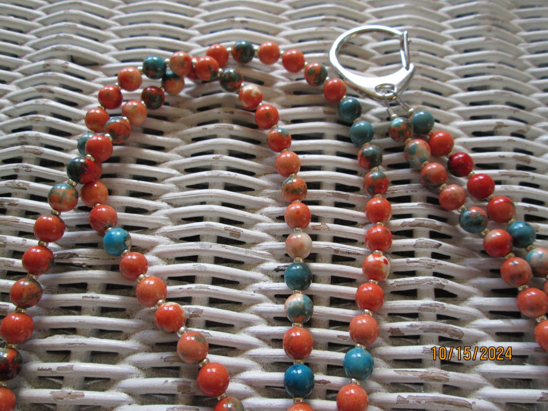 Lanyard, Ocean Jade 6mm orange and blue beaded lanyard, 766, detail 5