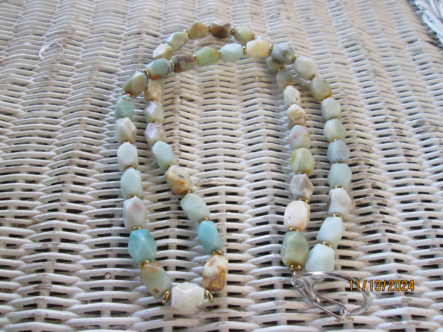 Amazonite Beaded Lanyard, Natural Gemstone ID Badge Holder Necklace, Eyeglass Chain, Teacher Nurse Gift, Handmade