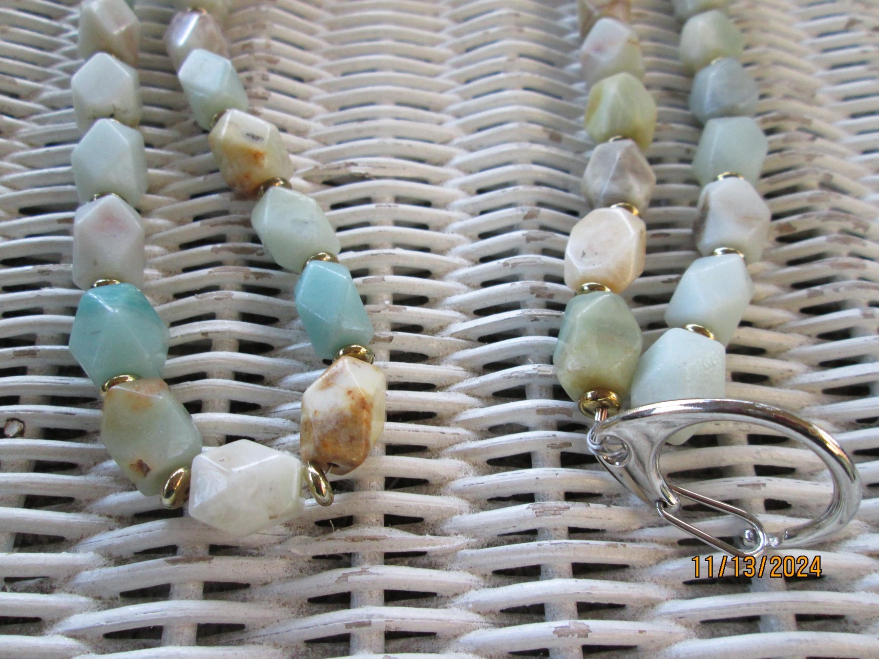 Amazonite Beaded Lanyard, Natural Gemstone ID Badge Holder Necklace, Eyeglass Chain, Teacher Nurse Gift, Handmade, detail 2