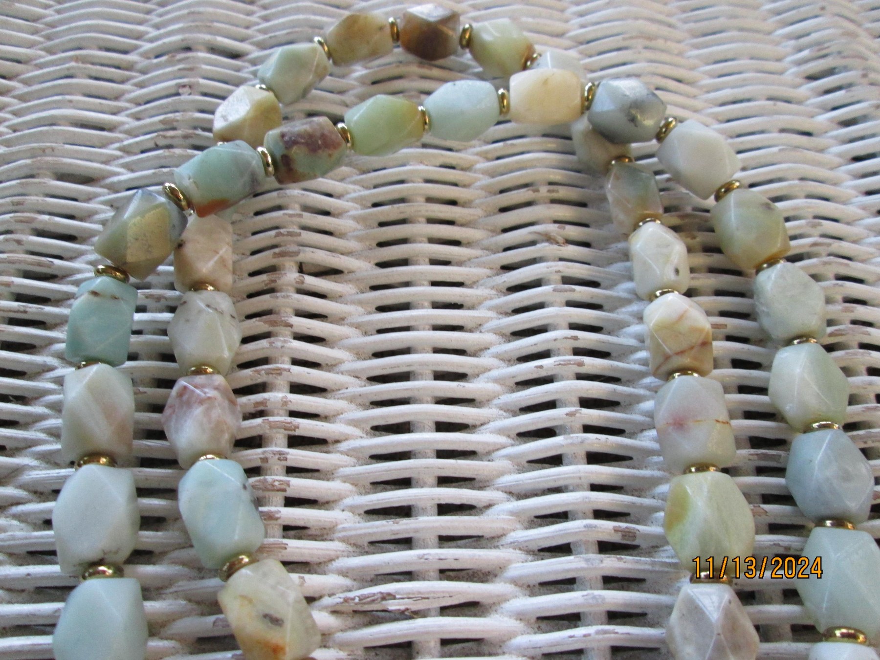 Amazonite Beaded Lanyard, Natural Gemstone ID Badge Holder Necklace, Eyeglass Chain, Teacher Nurse Gift, Handmade, detail 3
