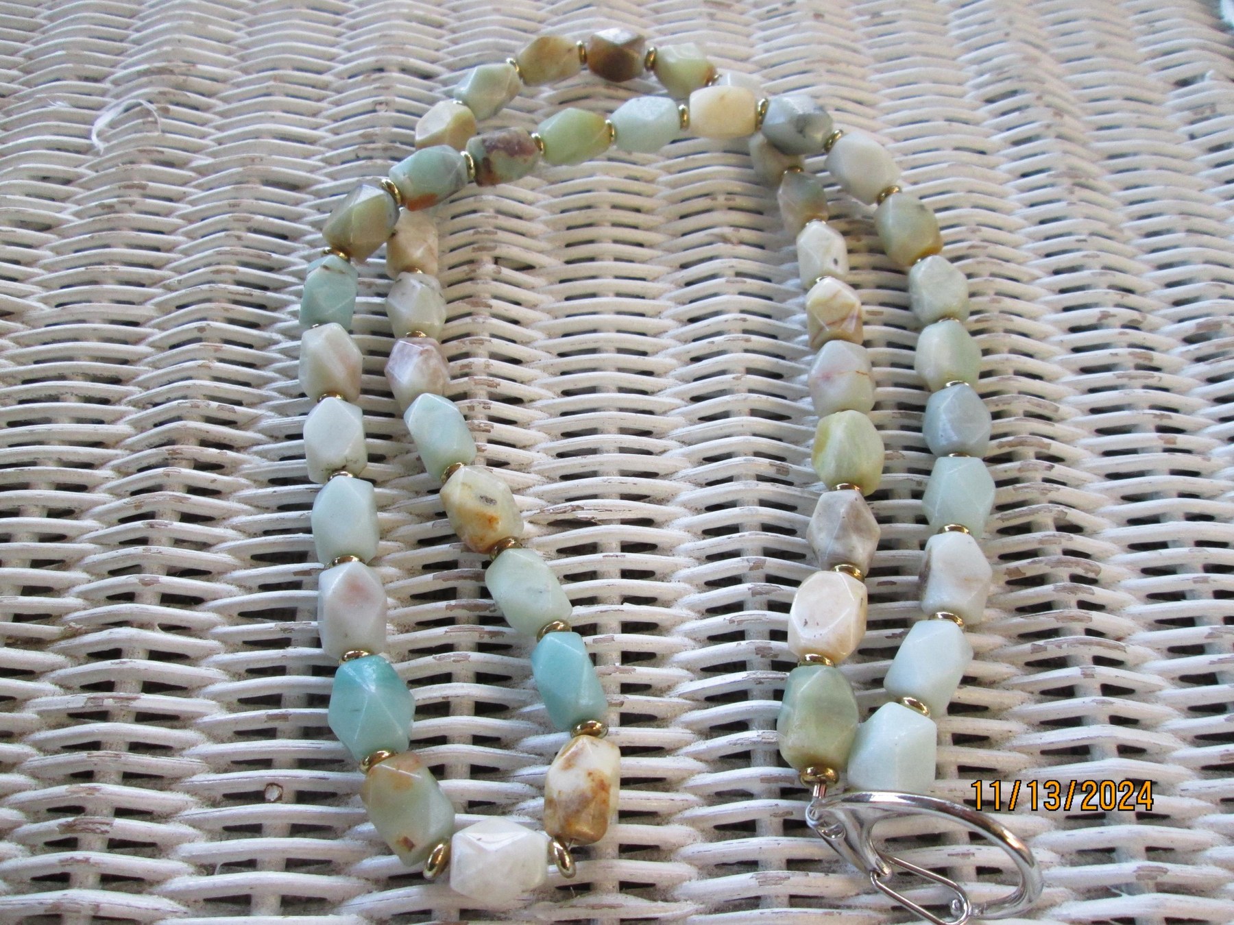 Amazonite Beaded Lanyard, Natural Gemstone ID Badge Holder Necklace, Eyeglass Chain, Teacher Nurse Gift, Handmade, detail 4