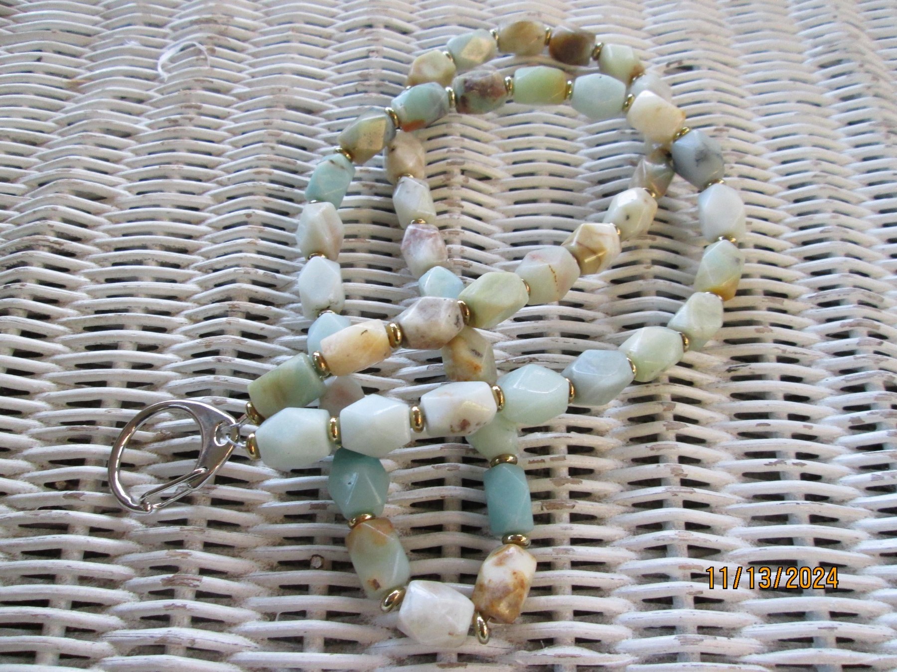Amazonite Beaded Lanyard, Natural Gemstone ID Badge Holder Necklace, Eyeglass Chain, Teacher Nurse Gift, Handmade, detail 5
