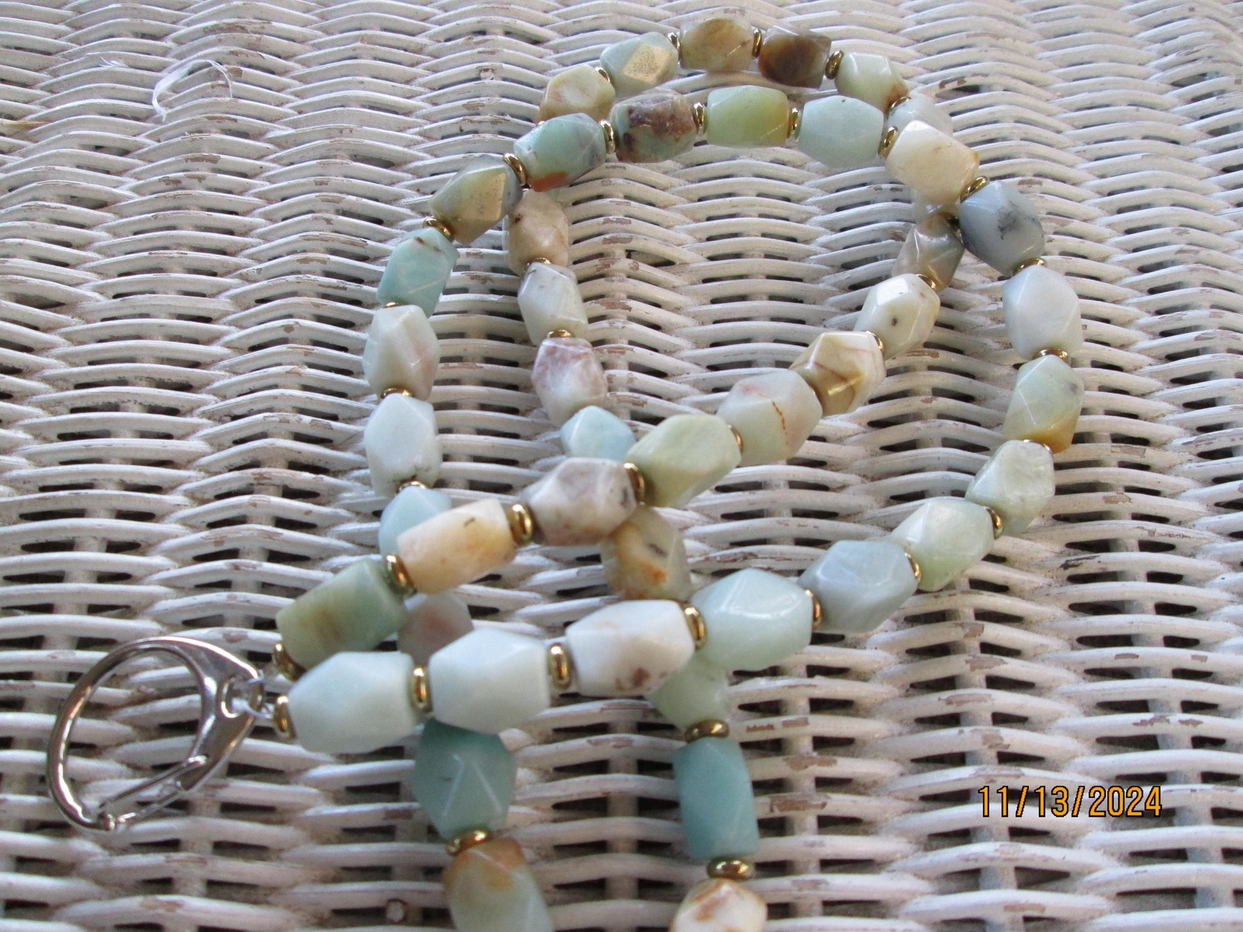Amazonite Beaded Lanyard, Natural Gemstone ID Badge Holder Necklace, Eyeglass Chain, Teacher Nurse Gift, Handmade, detail 6