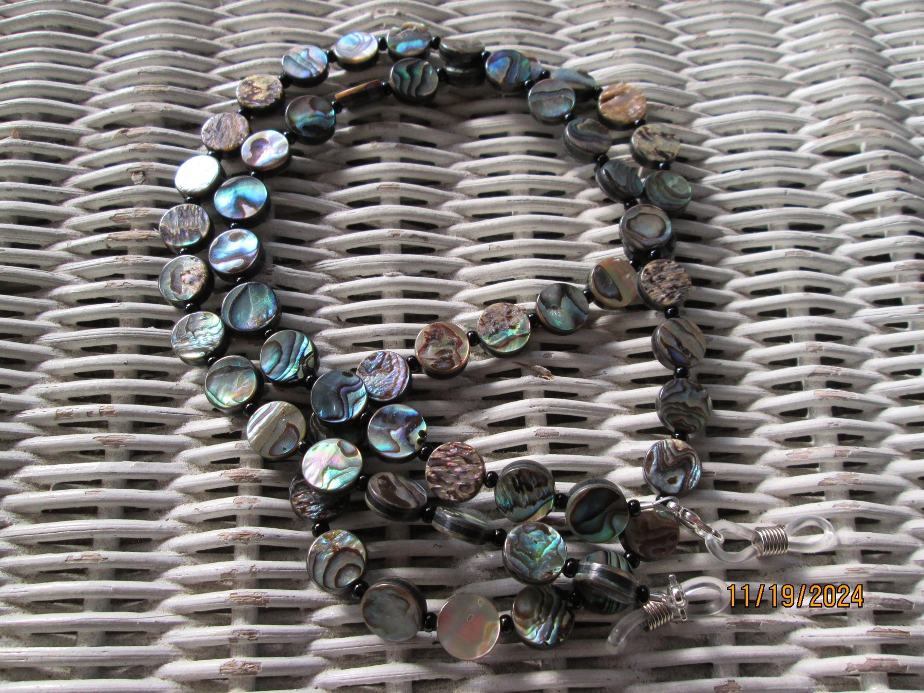 Handmade Abalone Beaded Eyeglass Chain, detail 2