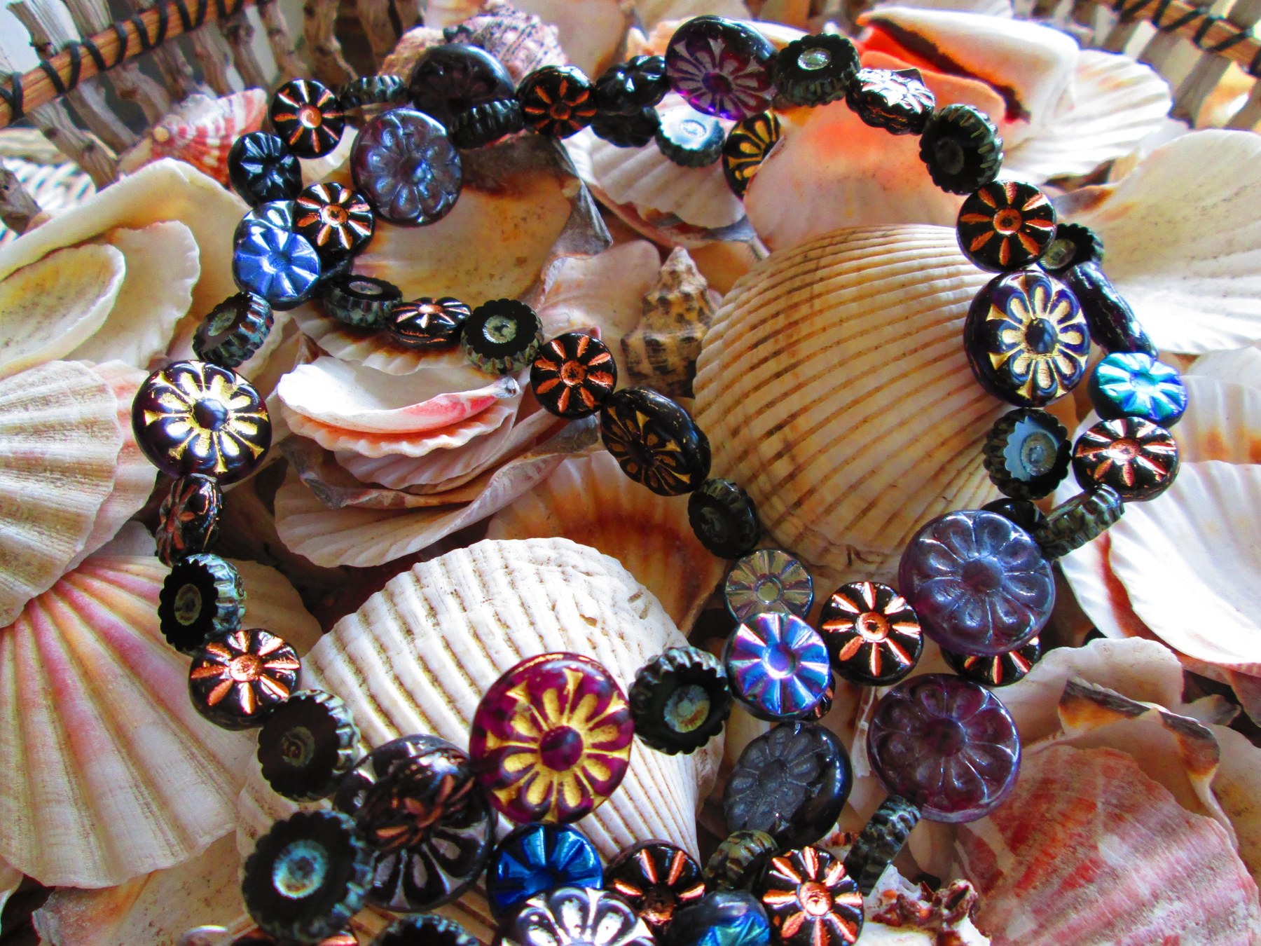 Czech Glass Beaded Lanyard, Black Flower Bead Strand, ID Badge Holder Necklace, Eyeglass Chain, Teacher Nurse Gift, detail 10
