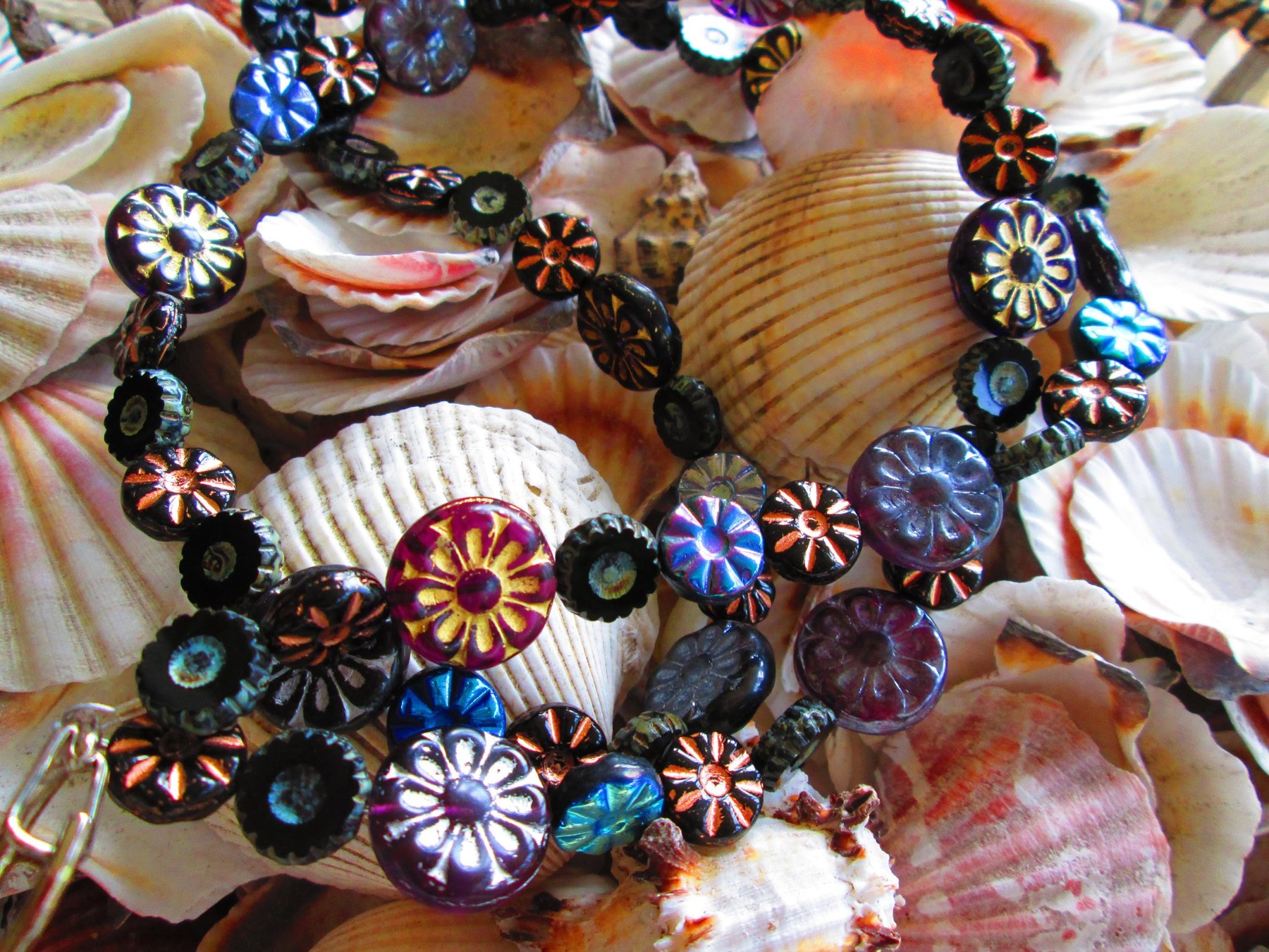 Czech Glass Beaded Lanyard, Black Flower Bead Strand, ID Badge Holder Necklace, Eyeglass Chain, Teacher Nurse Gift, detail 2