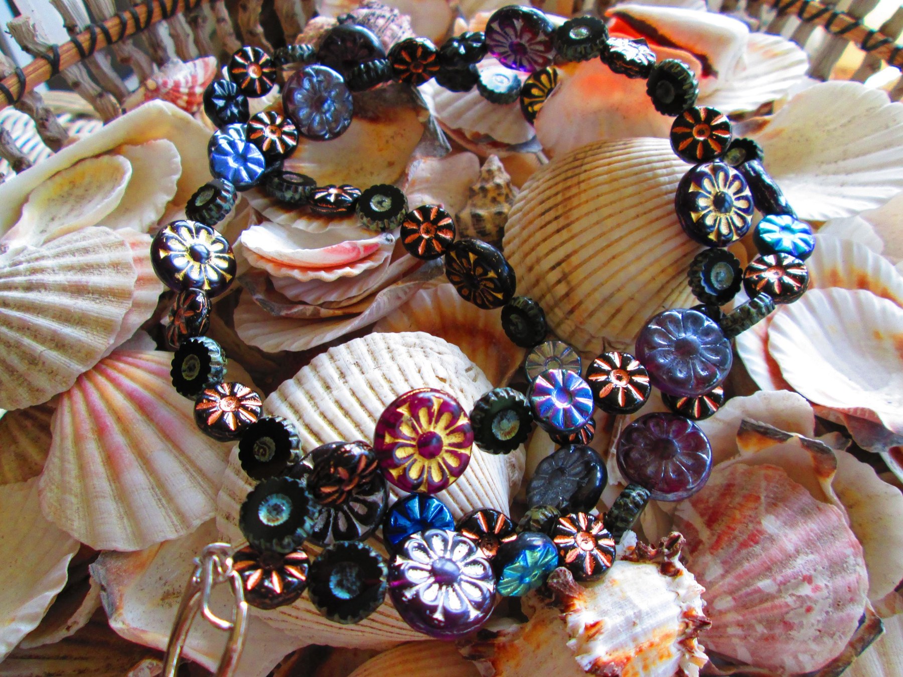 Czech Glass Beaded Lanyard, Black Flower Bead Strand, ID Badge Holder Necklace, Eyeglass Chain, Teacher Nurse Gift, detail 4
