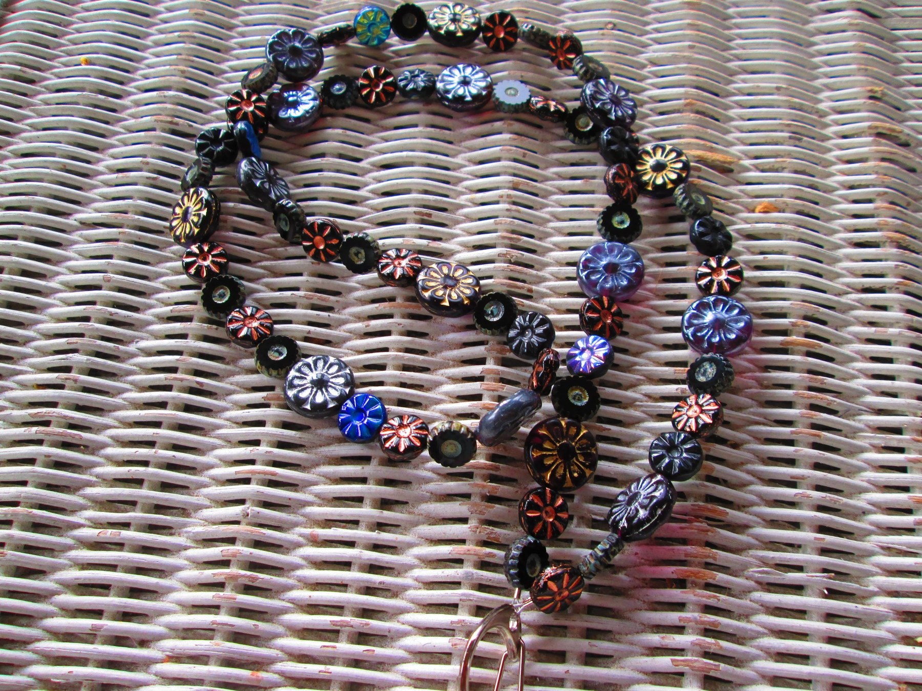 Czech Glass Beaded Lanyard, Black Flower Bead Strand, ID Badge Holder Necklace, Eyeglass Chain, Teacher Nurse Gift, detail 5