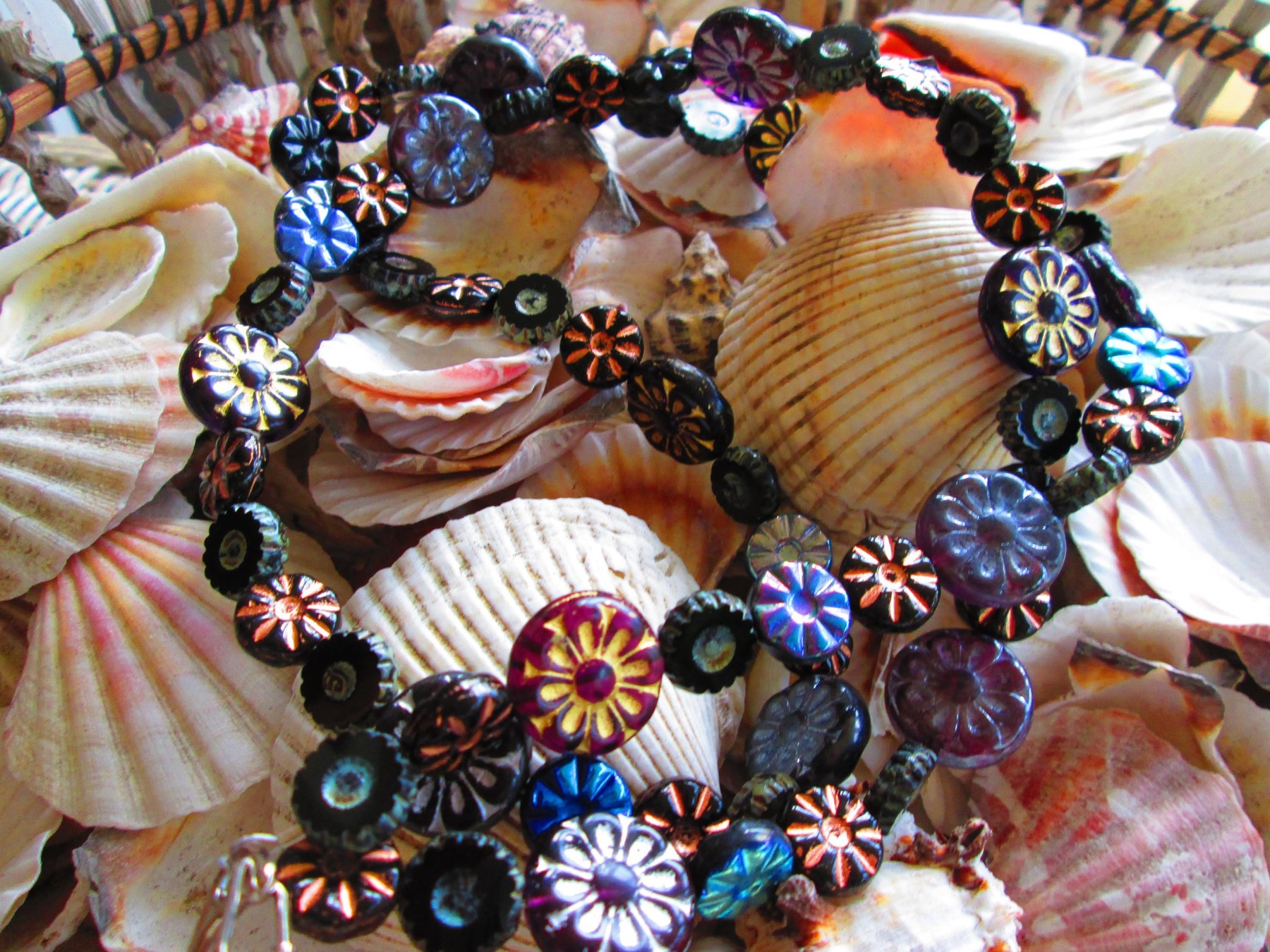 Czech Glass Beaded Lanyard, Black Flower Bead Strand, ID Badge Holder Necklace, Eyeglass Chain, Teacher Nurse Gift, detail 6