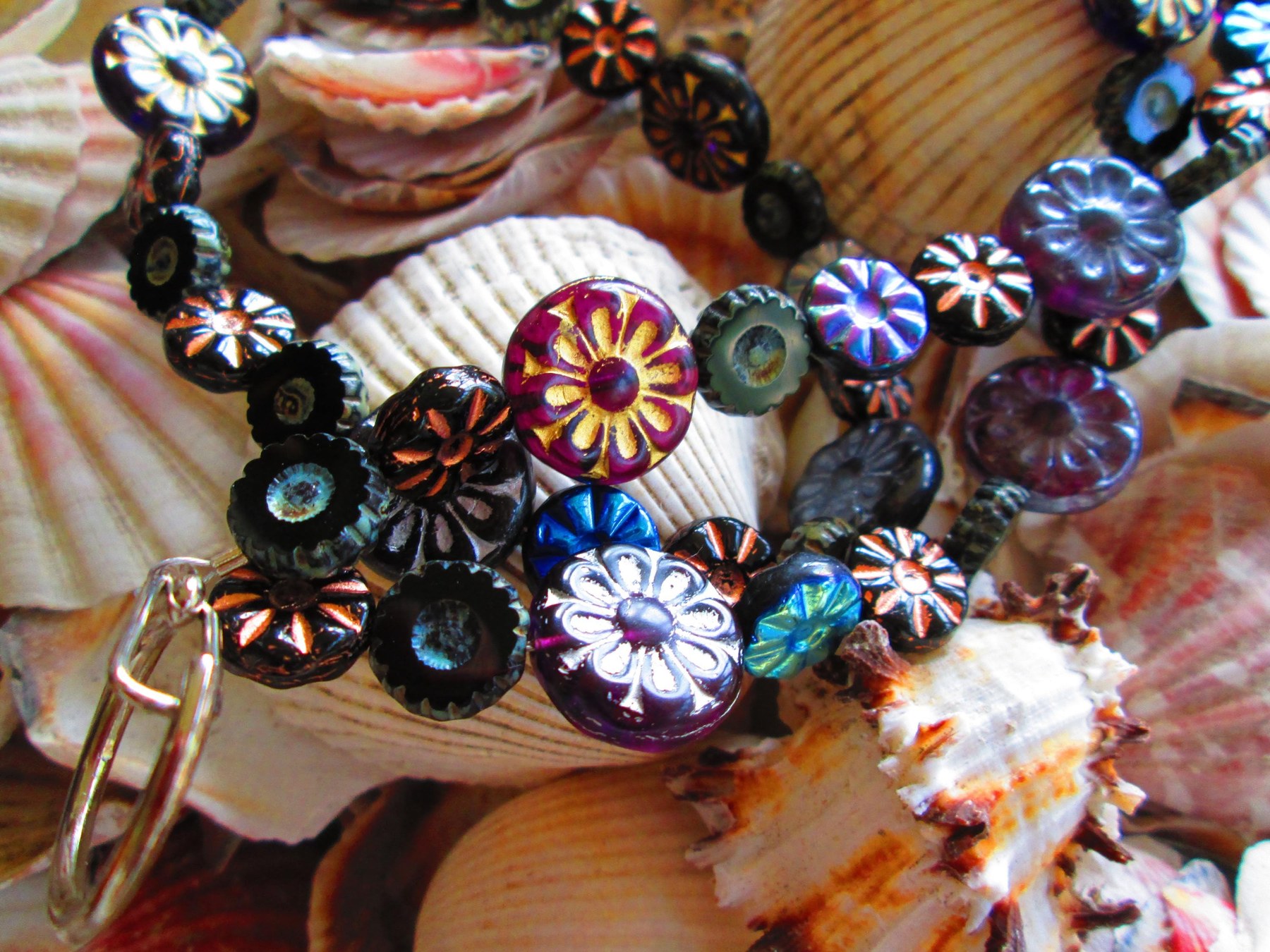 Czech Glass Beaded Lanyard, Black Flower Bead Strand, ID Badge Holder Necklace, Eyeglass Chain, Teacher Nurse Gift, detail 8
