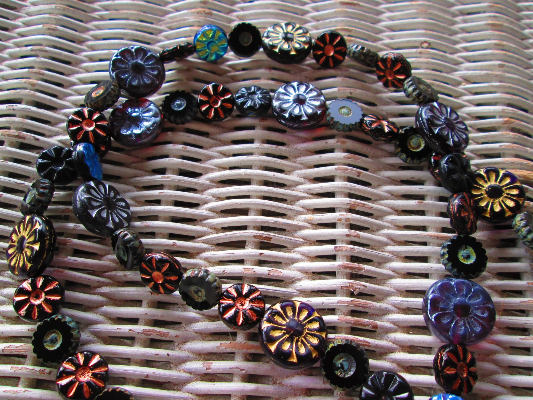 Czech Glass Beaded Lanyard, Black Flower Bead Strand, ID Badge Holder Necklace, Eyeglass Chain, Teacher Nurse Gift, detail 9