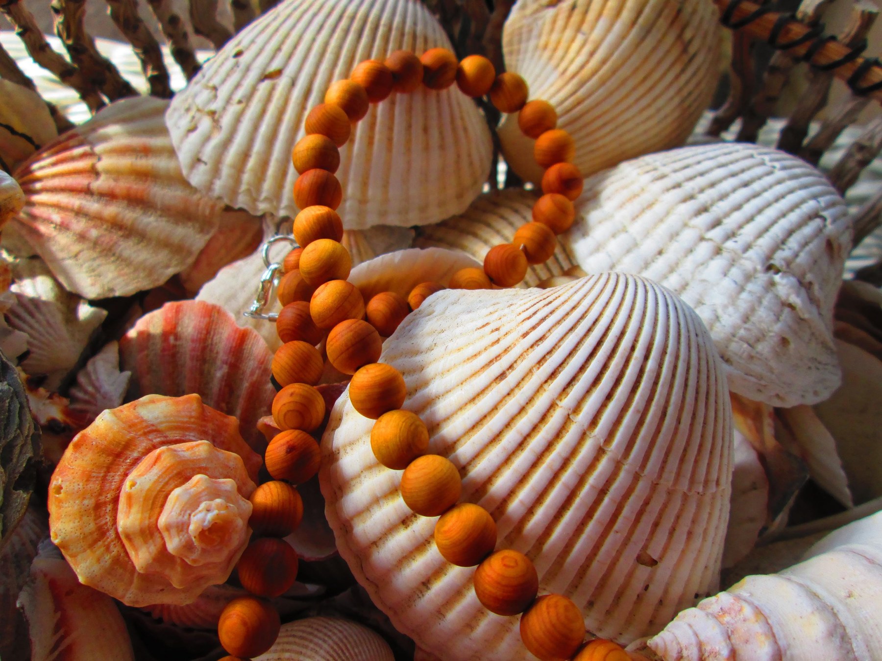 Necklace, Cedar wood 8mm beaded necklace, 1719, detail 4