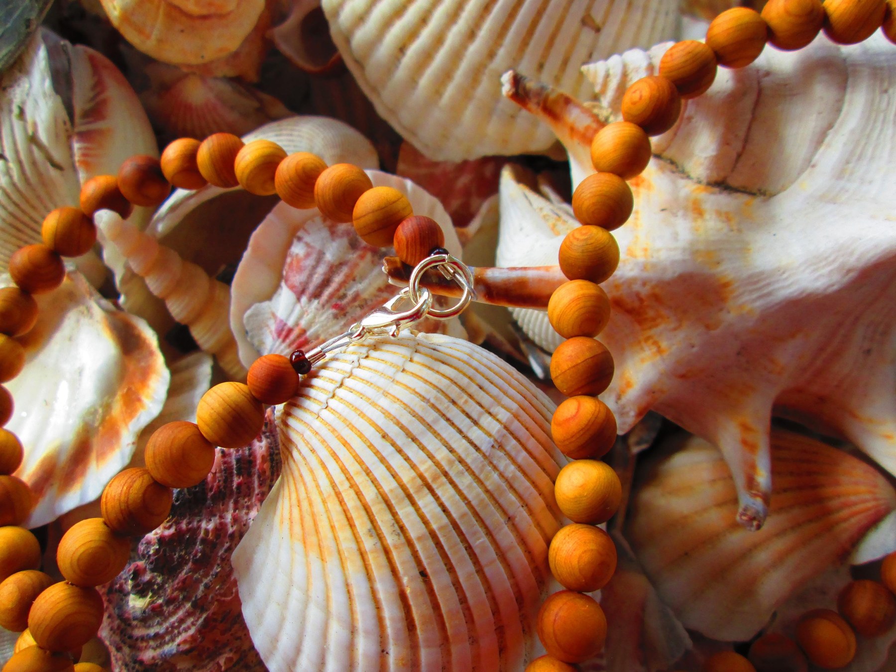 Necklace, Cedar wood 8mm beaded necklace, 1719, detail 5