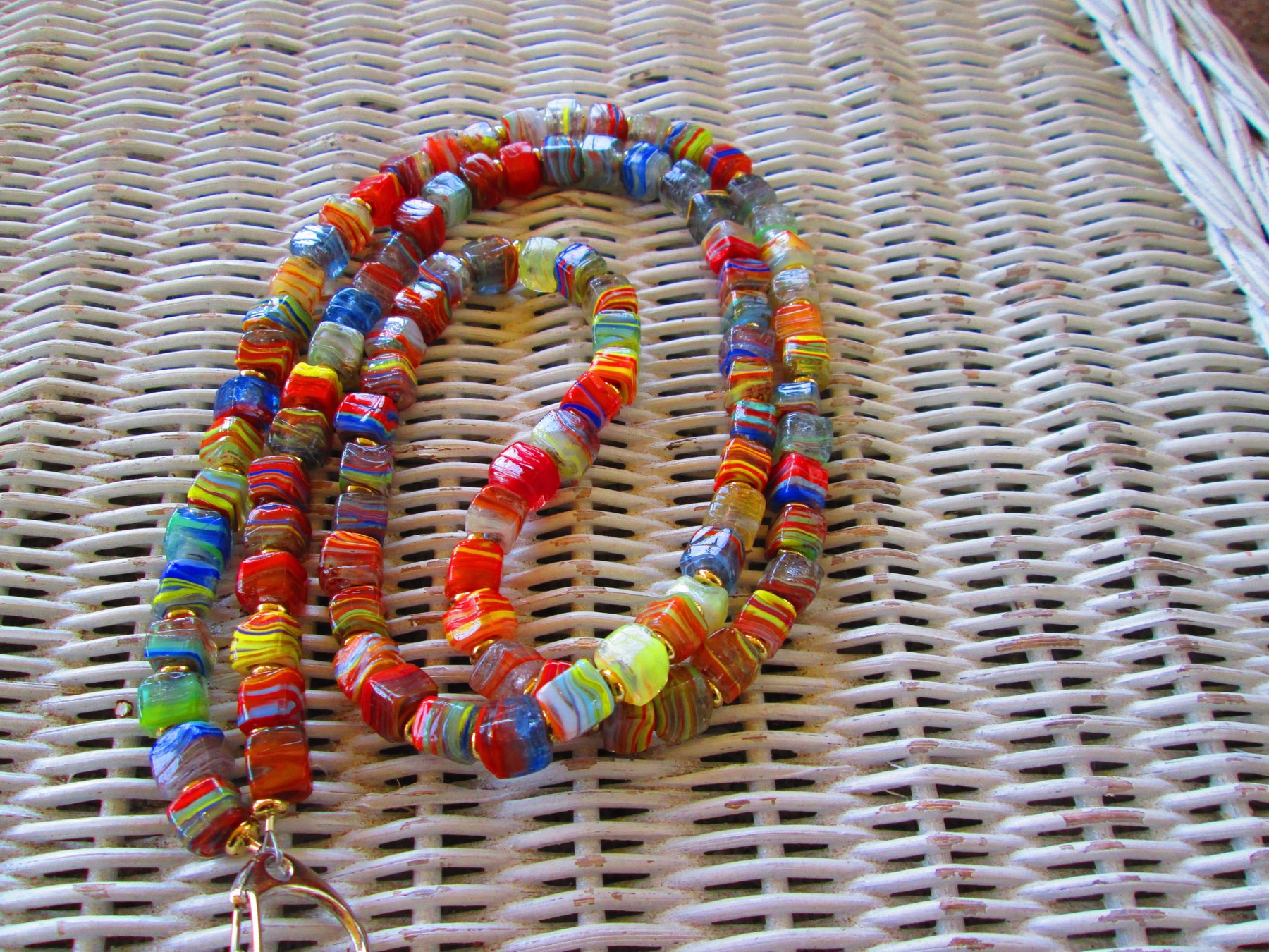 Turkish Artisan Handmade Cube Glass Beaded Lanyard, Badge Holder Necklace, ID Holder, Eyeglass Chain, Teacher Nurse Gift, detail 3