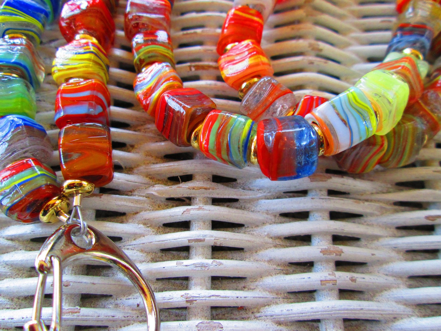 Turkish Artisan Handmade Cube Glass Beaded Lanyard, Badge Holder Necklace, ID Holder, Eyeglass Chain, Teacher Nurse Gift, detail 4