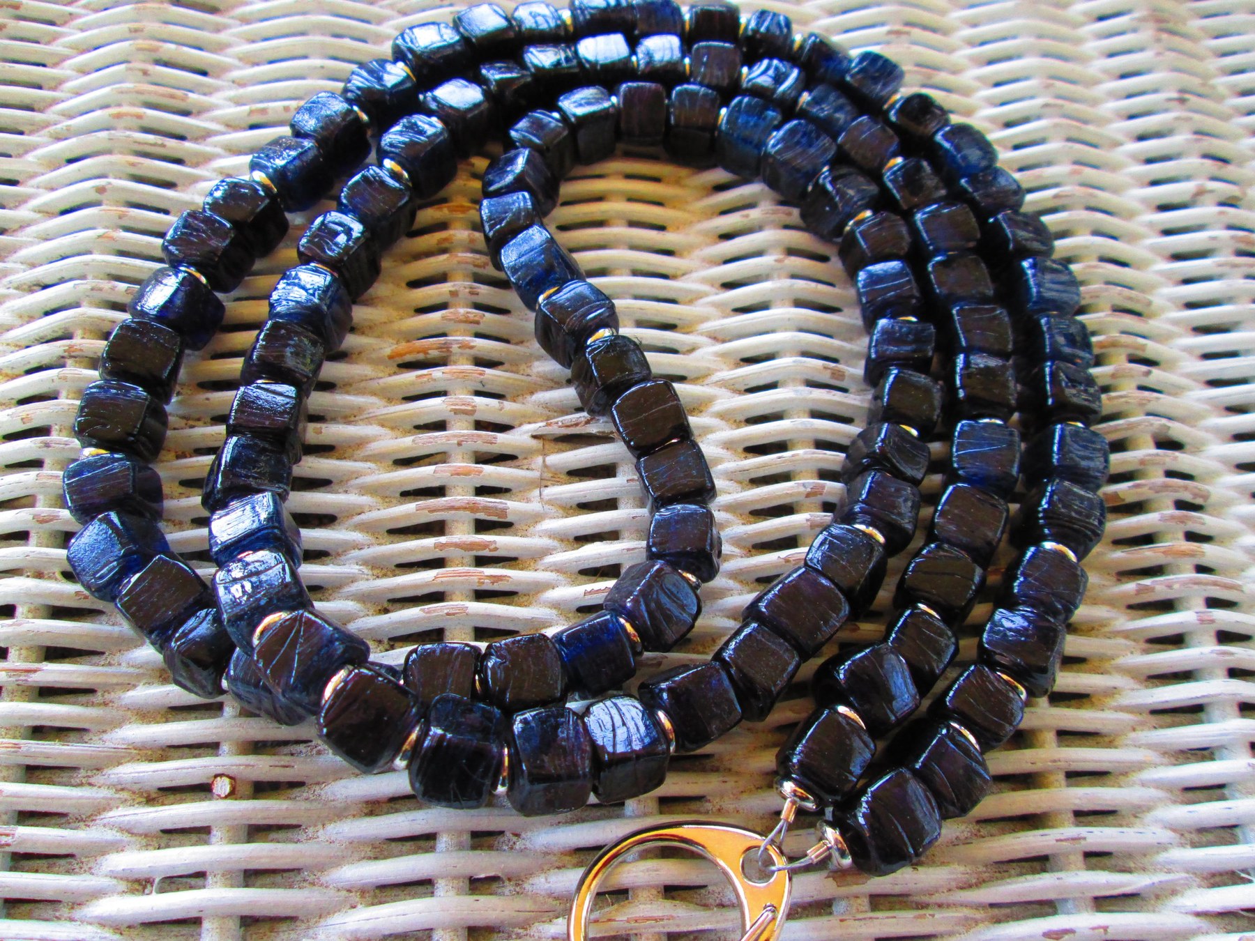 Turkish Artisan Handmade Cube Glass Beaded Lanyard, Black, Badge Holder Necklace, ID Holder, Eyeglass Chain, Teacher Gift