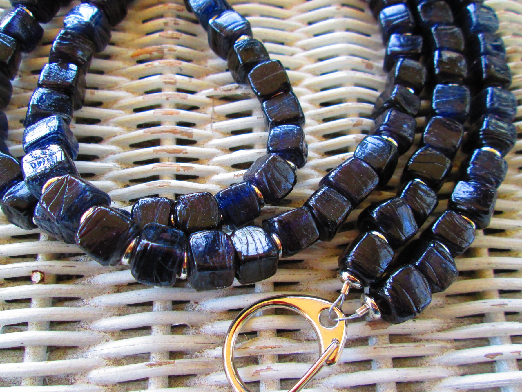 Turkish Artisan Handmade Cube Glass Beaded Lanyard, Black, Badge Holder Necklace, ID Holder, Eyeglass Chain, Teacher Gift, detail 3