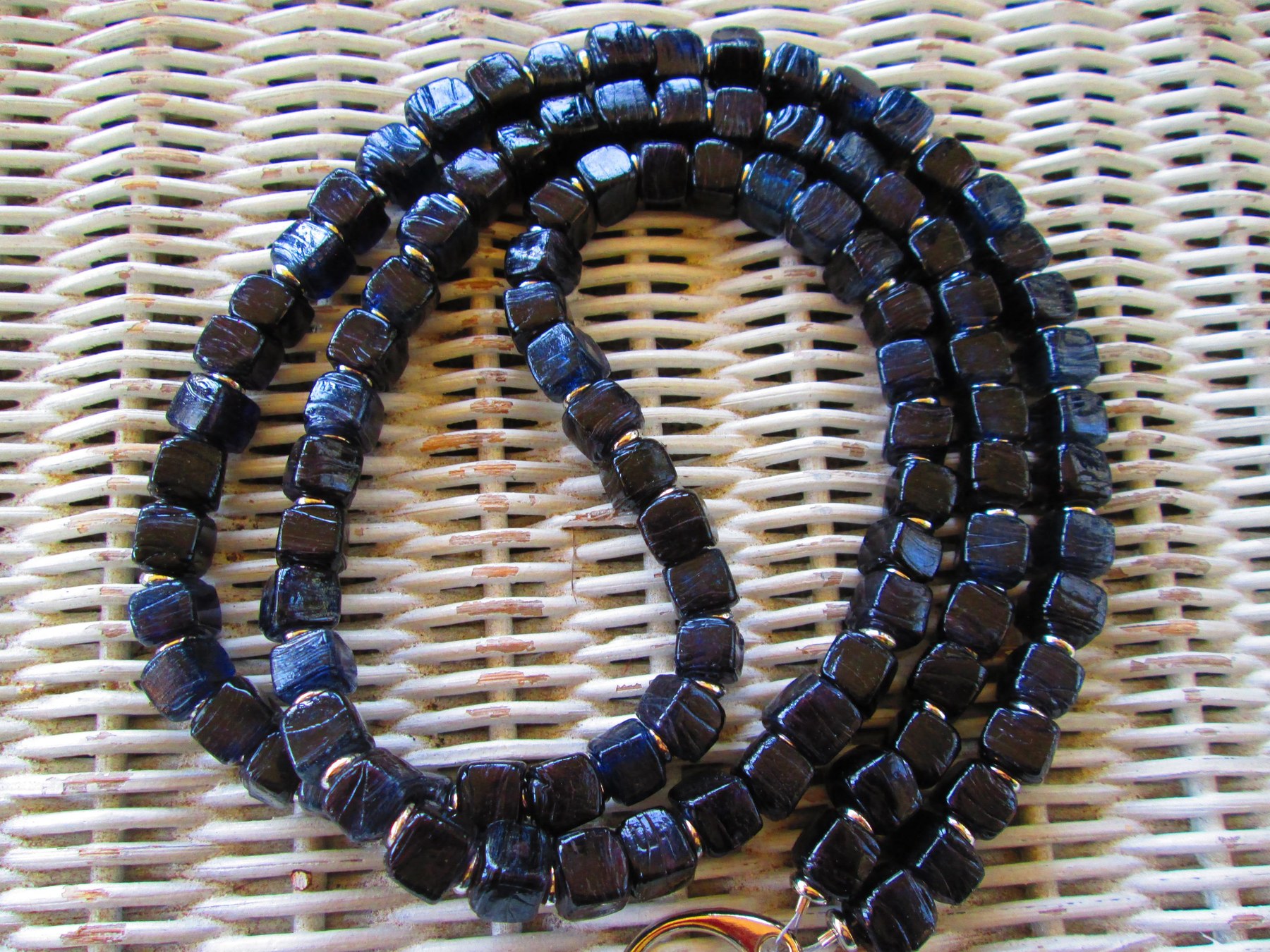 Turkish Artisan Handmade Cube Glass Beaded Lanyard, Black, Badge Holder Necklace, ID Holder, Eyeglass Chain, Teacher Gift, detail 4