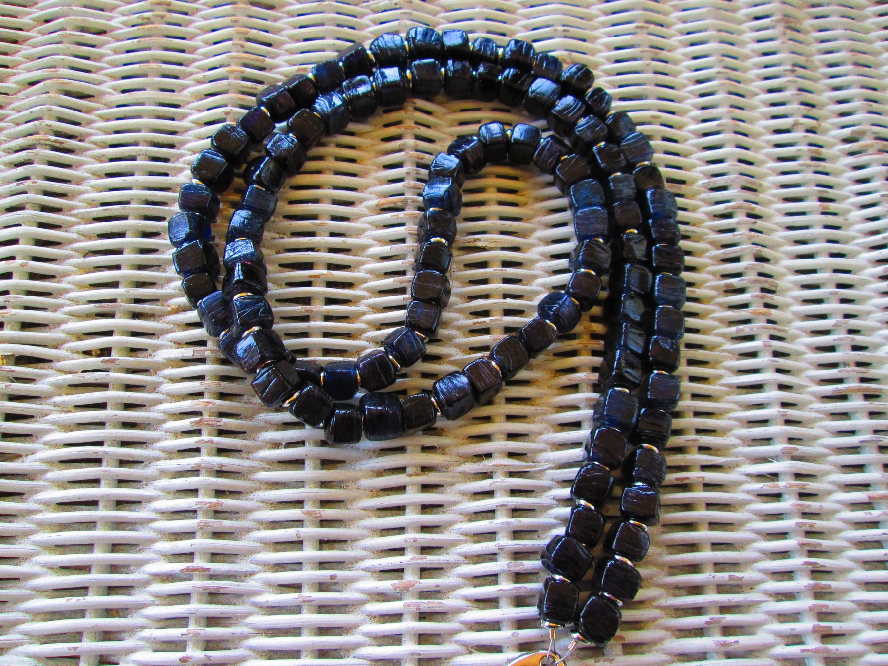 Turkish Artisan Handmade Cube Glass Beaded Lanyard, Black, Badge Holder Necklace, ID Holder, Eyeglass Chain, Teacher Gift, detail 5