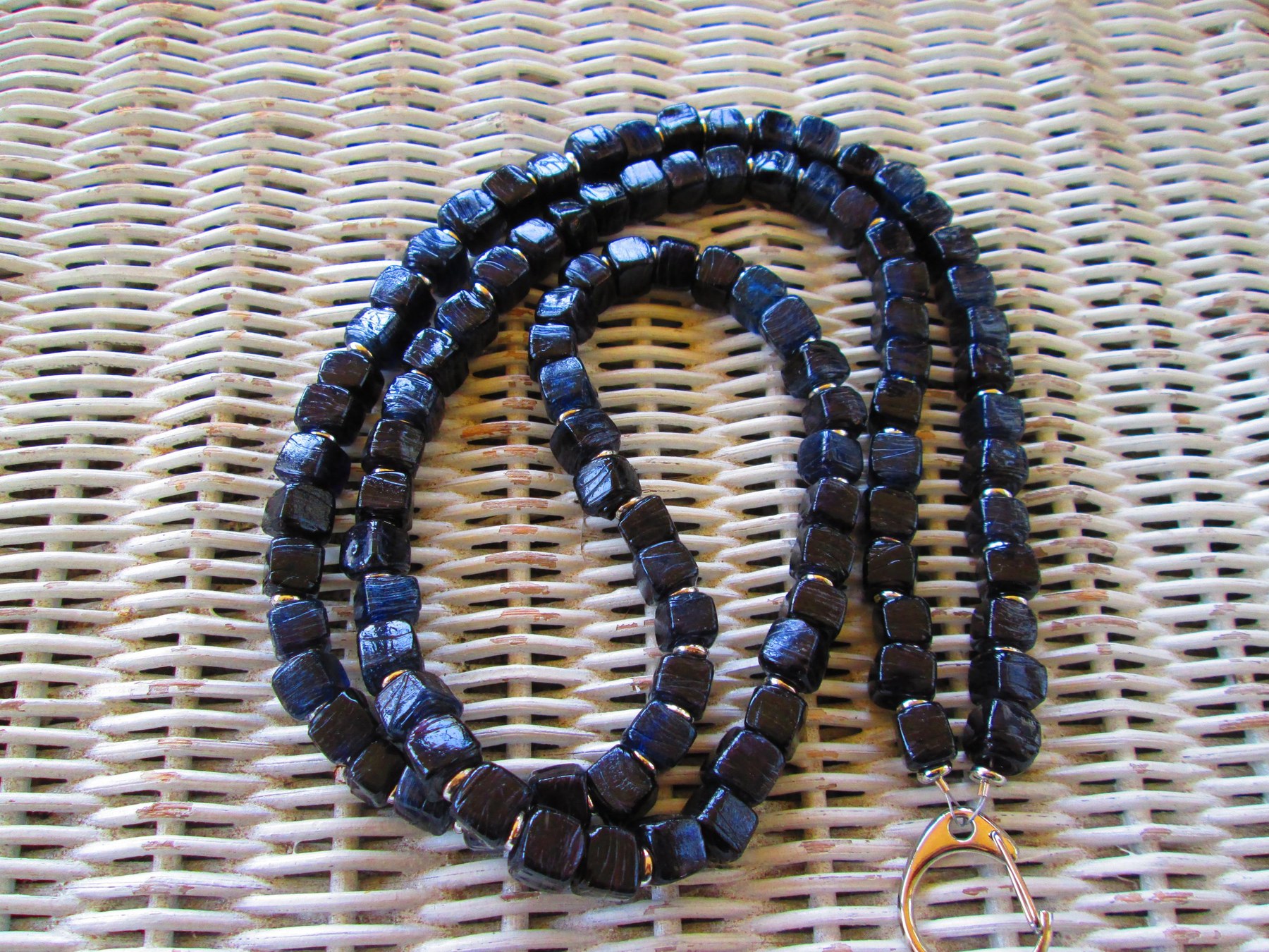 Turkish Artisan Handmade Cube Glass Beaded Lanyard, Black, Badge Holder Necklace, ID Holder, Eyeglass Chain, Teacher Gift, detail 6