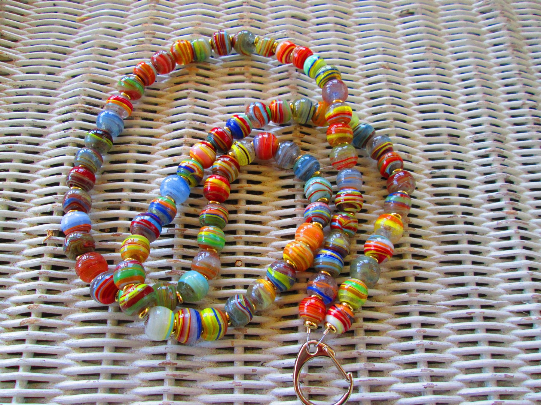 Turkish Artisan Handmade Cube Glass Beaded Lanyard, Badge Holder Necklace, ID Holder, Eyeglass Chain, Teacher Nurse Gift, detail 5