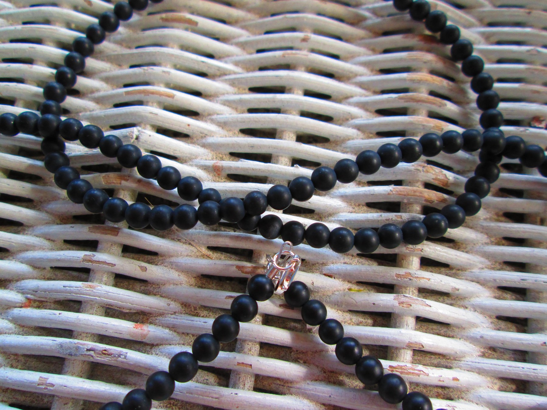 Necklace, Black Onyx Matte 4mm beaded necklace, 1300, detail 2