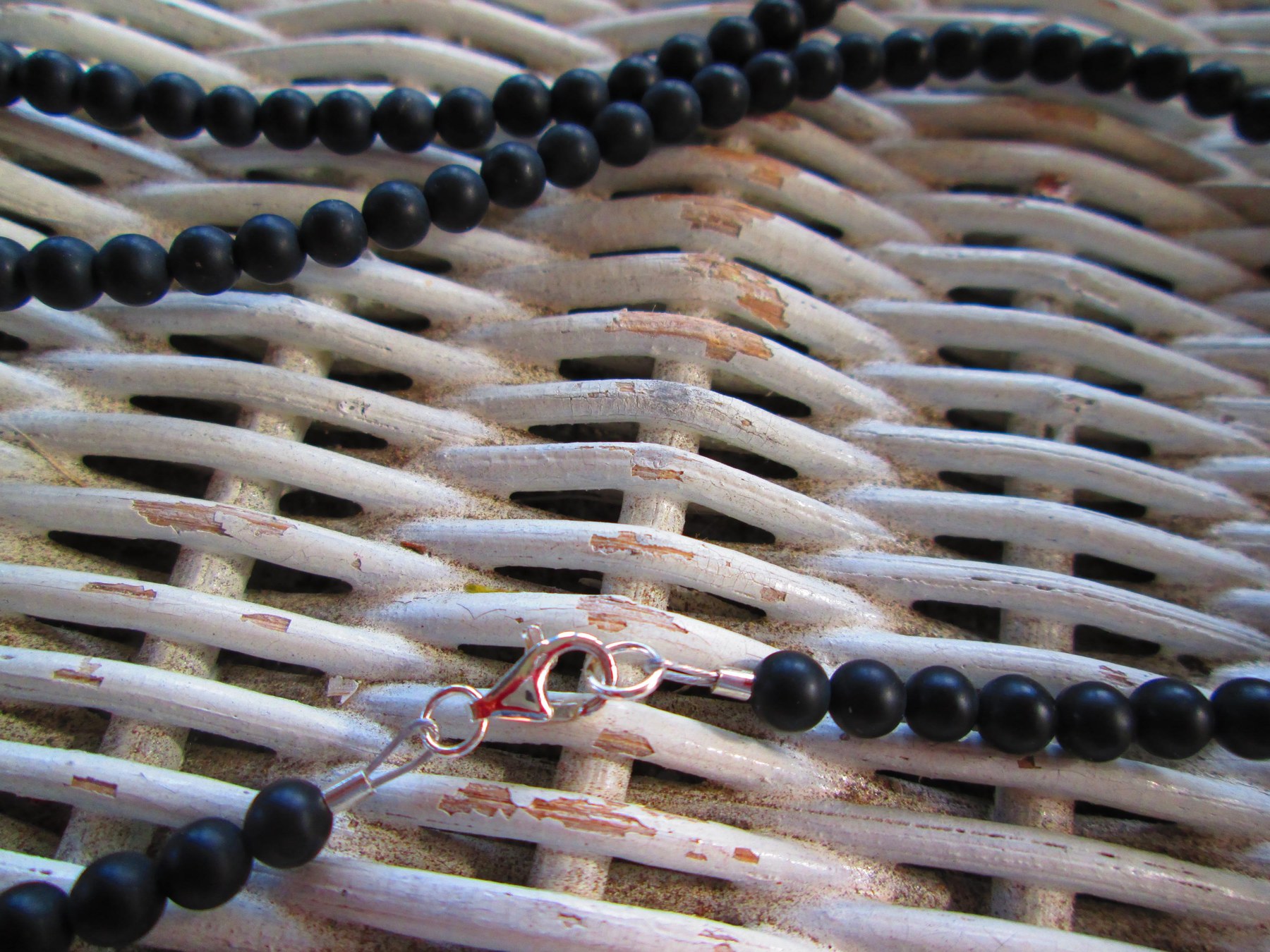 Necklace, Black Onyx Matte 4mm beaded necklace, 1300, detail 4
