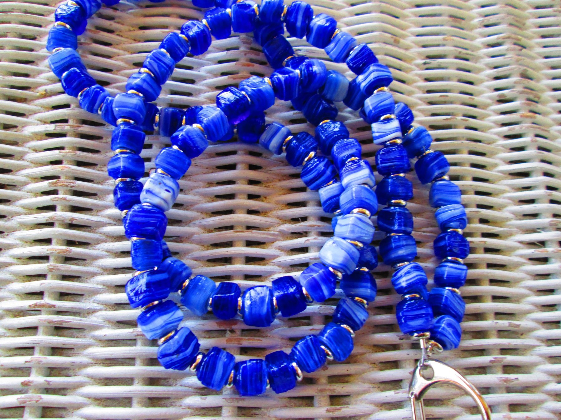 Turkish Artisan Handmade Cube Glass Beaded Lanyard, Badge Holder Necklace, ID Holder, Eyeglass Chain, Teacher Nurse Gift, detail 5