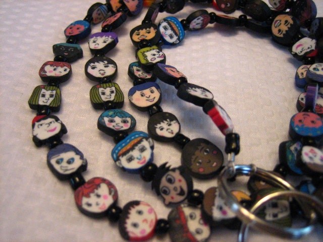 Children's Faces Beaded Lanyard: Handmade ID Badge, detail 2