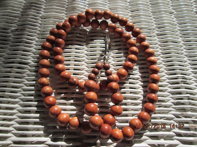 Bayong Wood Beaded Lanyard: 10mm Beads, ID Badge Clip