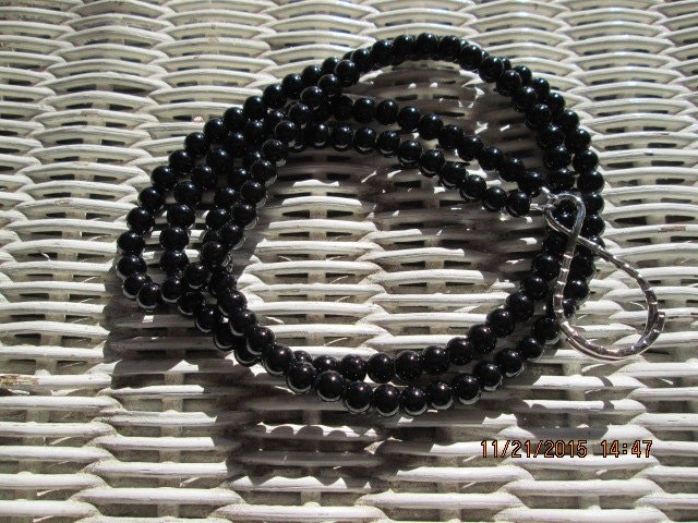 Black Jasper Beaded Lanyard, Natural Gemstone ID Badge Holder Necklace, Eyeglass Chain, Teacher Nurse Gift, Handmade